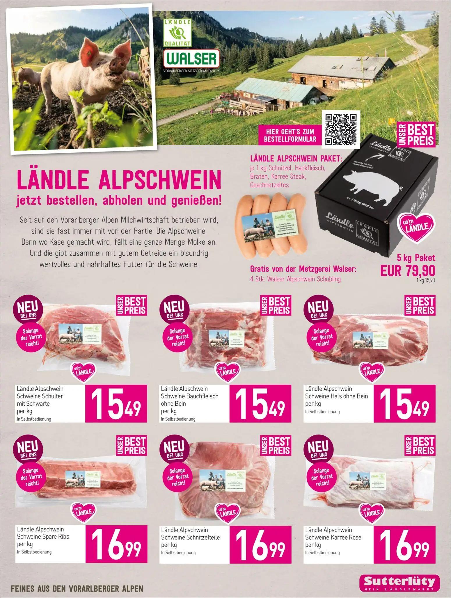 Sutterlüty Prospekt, Seite 7 von 20 — LÄNDLE ALPSCHWEIN PAKET: je 1 kg Schnitzel, Hackfleisch, Braten, Karree Steak, Geschne…