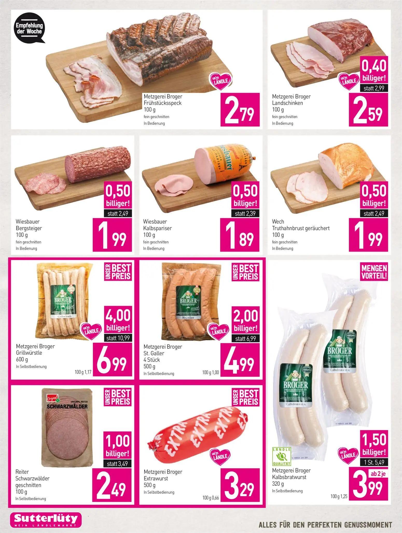 Sutterlüty Prospekt, Seite 8 von 20 — Metzgerei Broger Grillwürstle, Metzgerei Broger St. Galler, Metzgerei Broger Kalbsbrat…