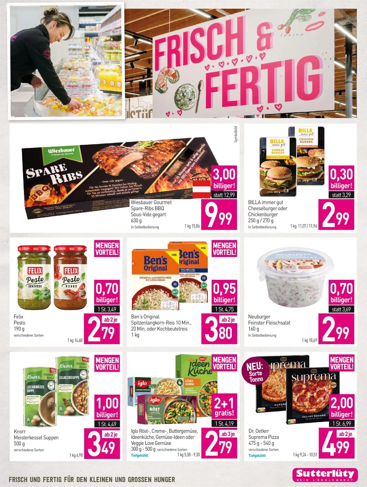 Sutterlüty Prospekt, Seite 13 von 20 — Wiesbauer Gourmet Spare-Ribs BBQ Sous-Vide gegart, Dr. Oetker Suprema Pizza, Iglo Rös…