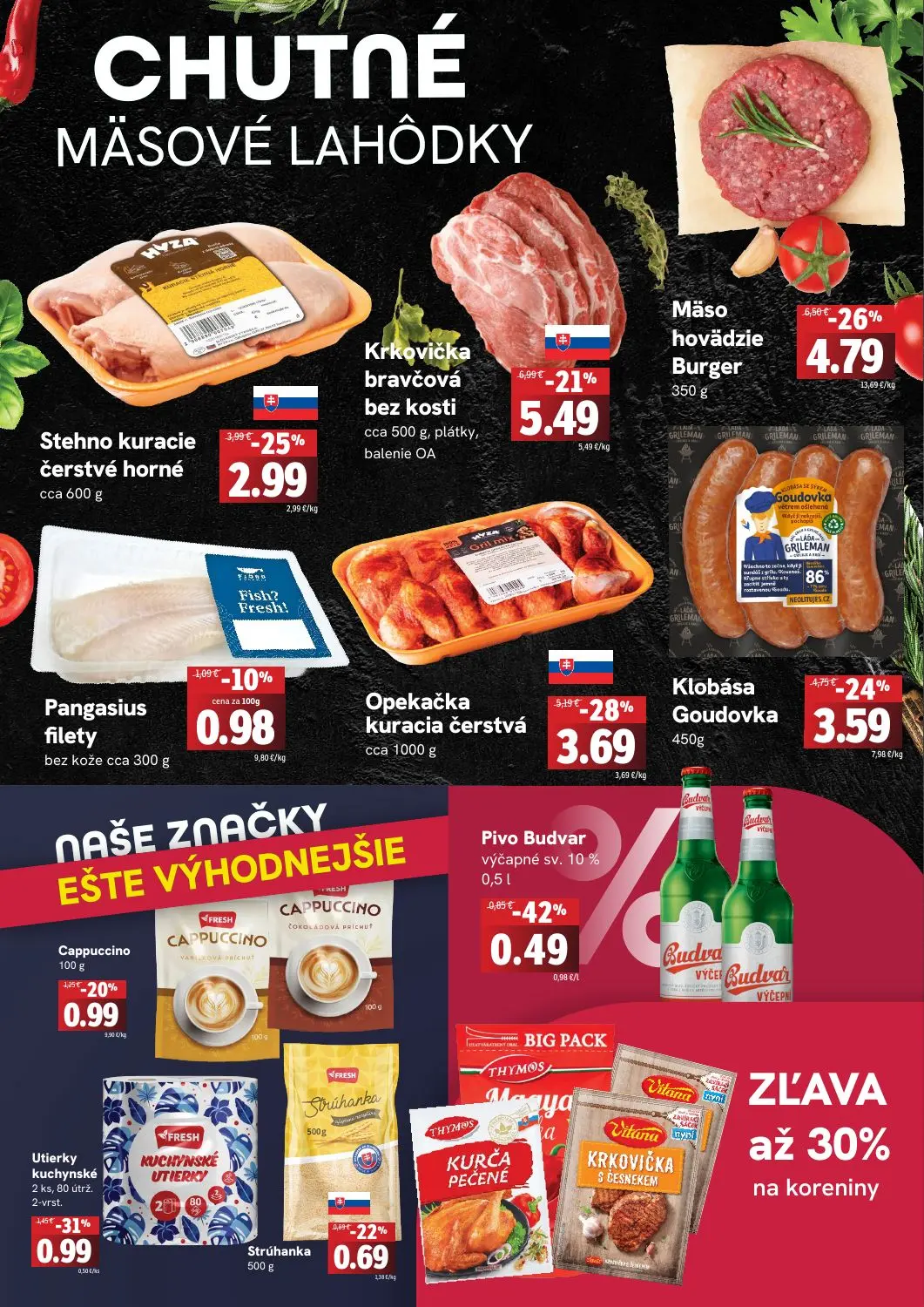 Fresh leták, strana 2 z 4 — Mäso hovädzie Burger, Krkovička bravčová bez kosti, Opekačka kuracia čerstvá