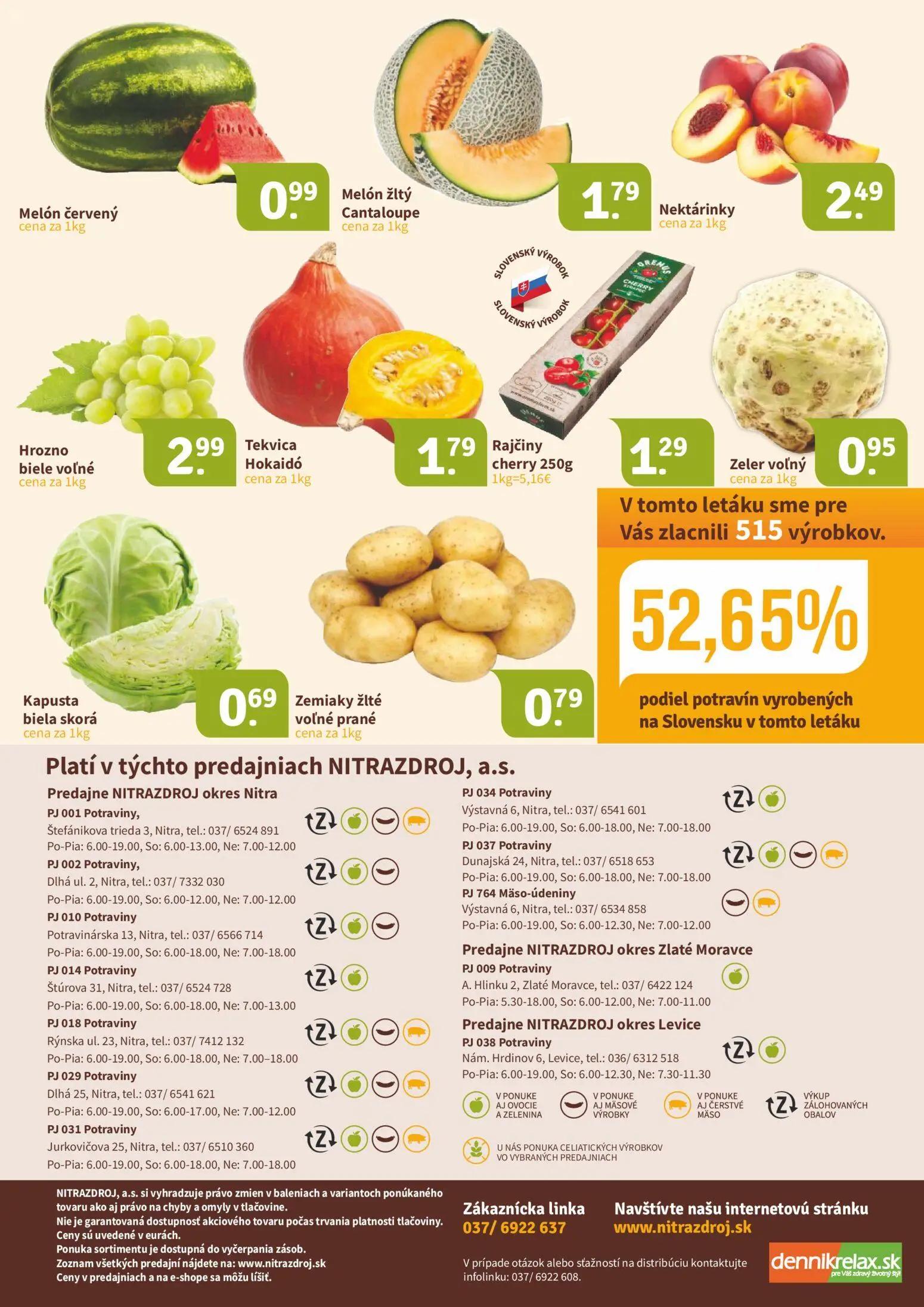Nitrazdroj leták, strana 16 z 16 — Melón červený, Melón žltý Cantaloupe, Nektárinky