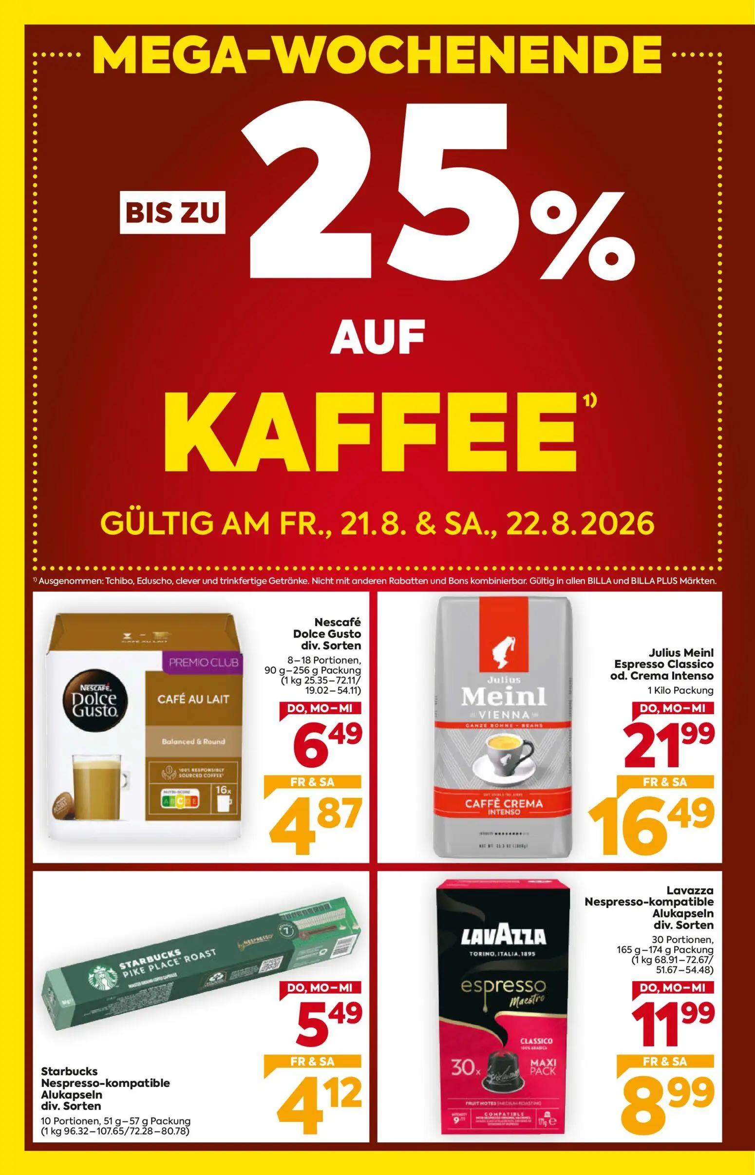 Billa Prospekt, Seite 2 von 16 — Julius Meinl Espresso Classico od. Crema Intenso, Lavazza Nespresso-kompatible Alukapseln d…