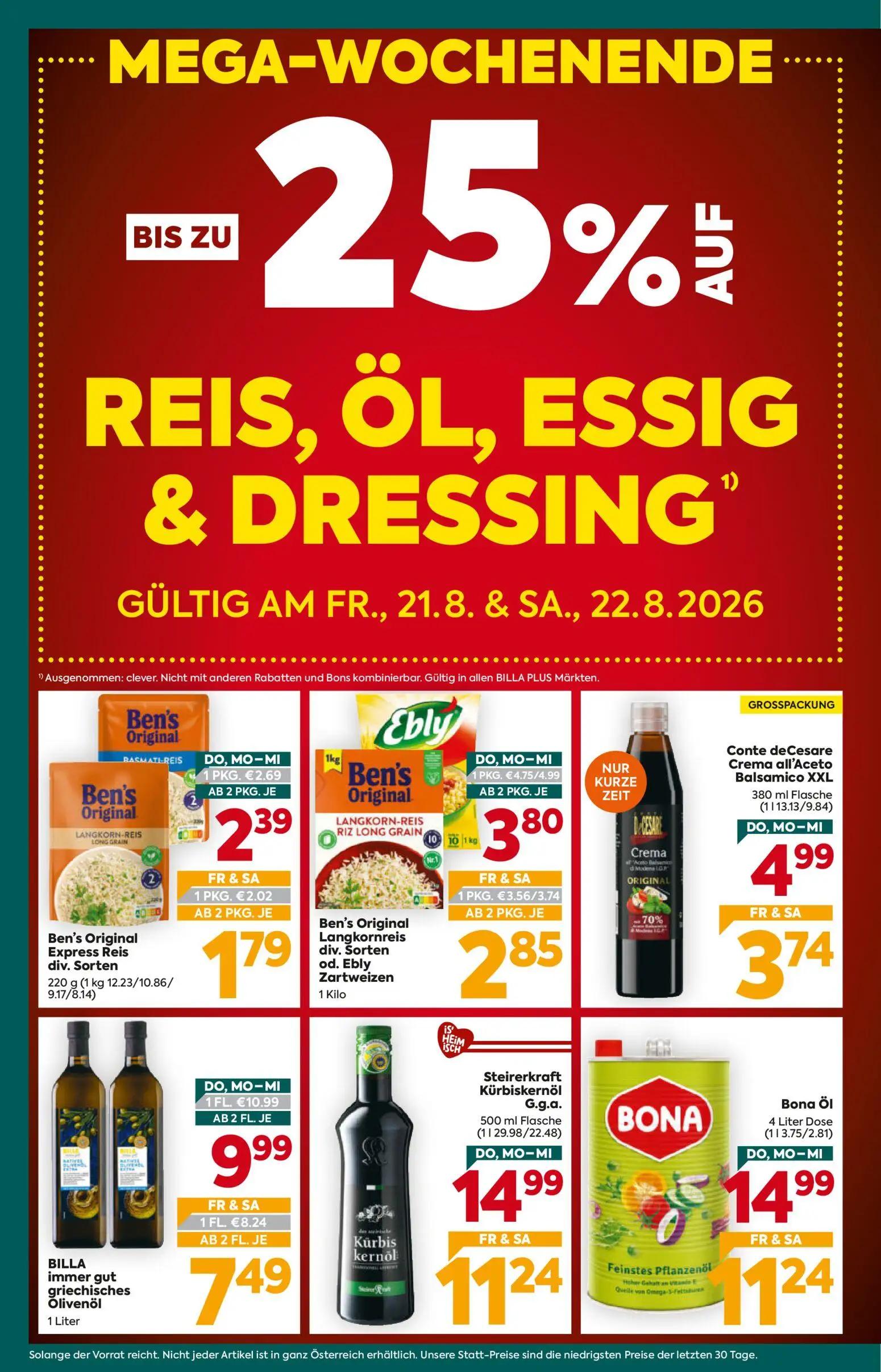 Billa Plus Prospekt, Seite 2 von 16 — Steirerkraft Kürbiskernöl G.g.a., Bona Öl, BILLA immer gut griechisches Olivenöl
