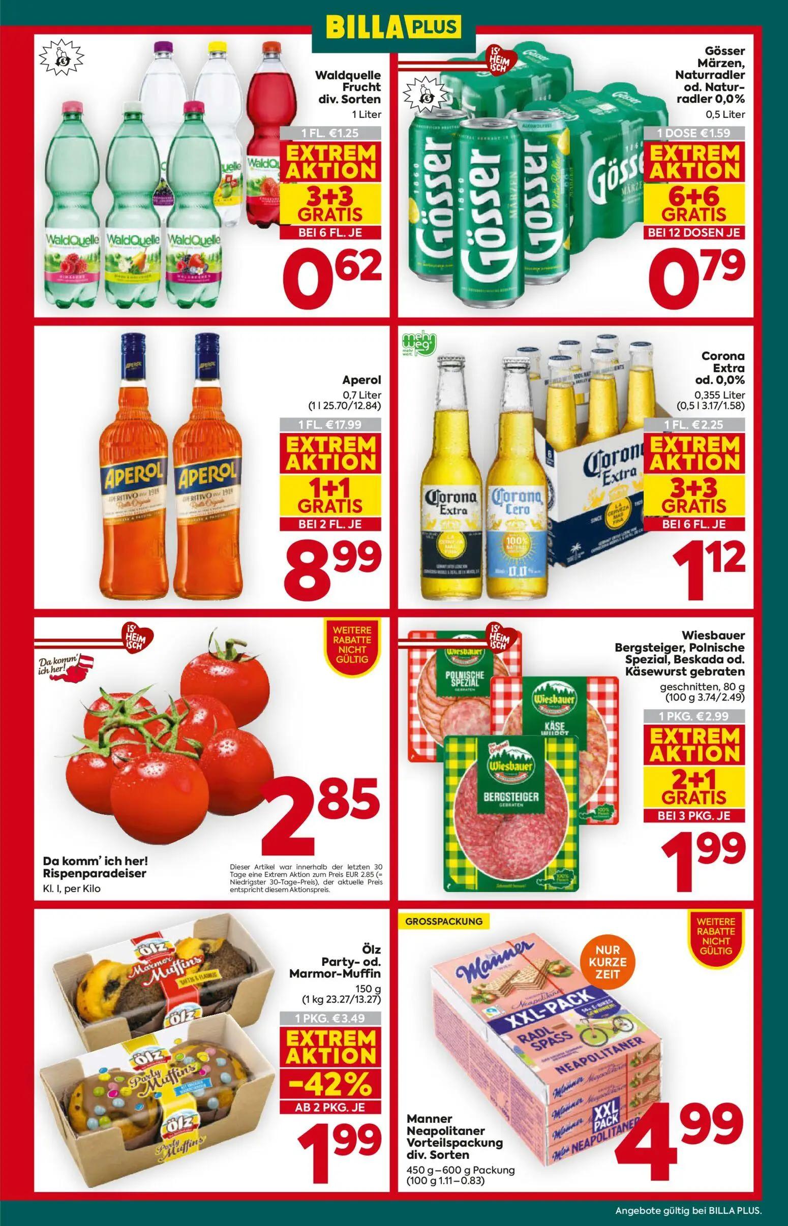 Billa Plus Prospekt, Seite 5 von 16 — Aperol, Ölz Party- od. Marmor-Muffin, Corona Extra od. 0,0%