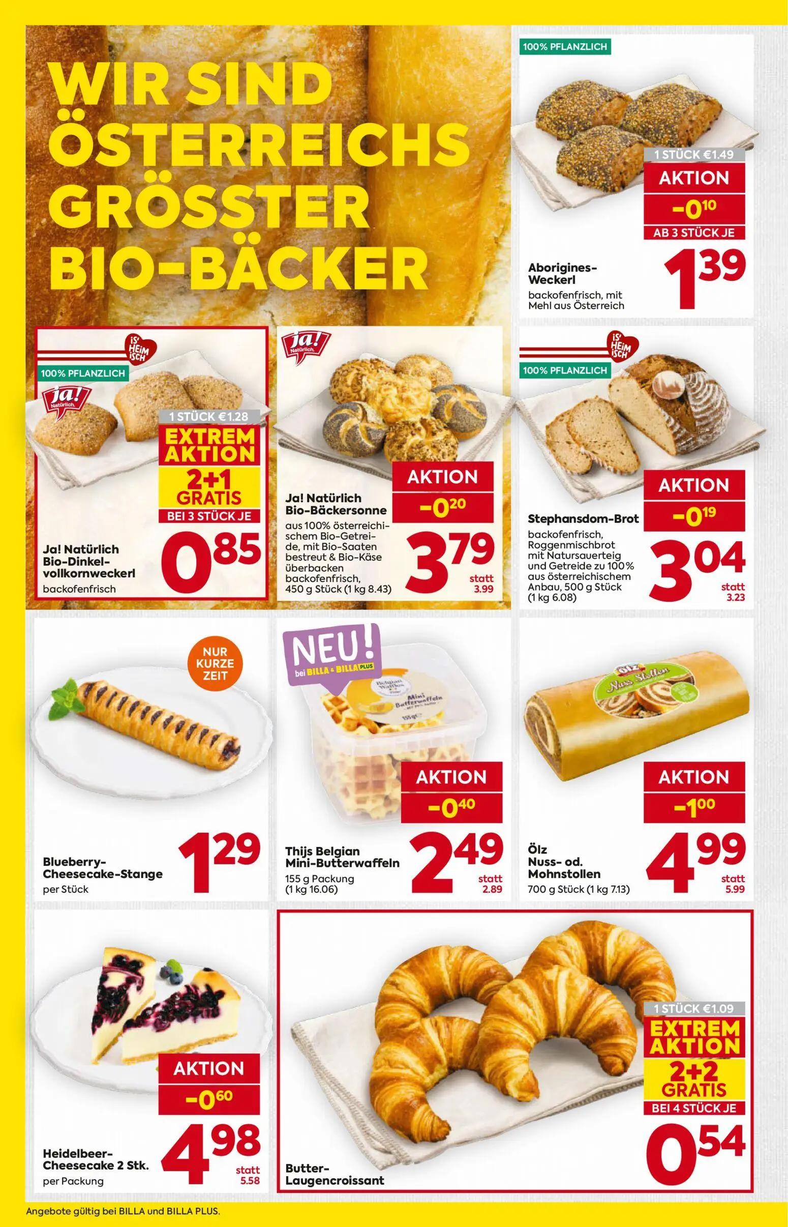 Billa Prospekt, Seite 8 von 16 — Ölz Nuss-od. Mohnstollen, Heidelbeer-Cheesecake, Butter-Laugencroissant