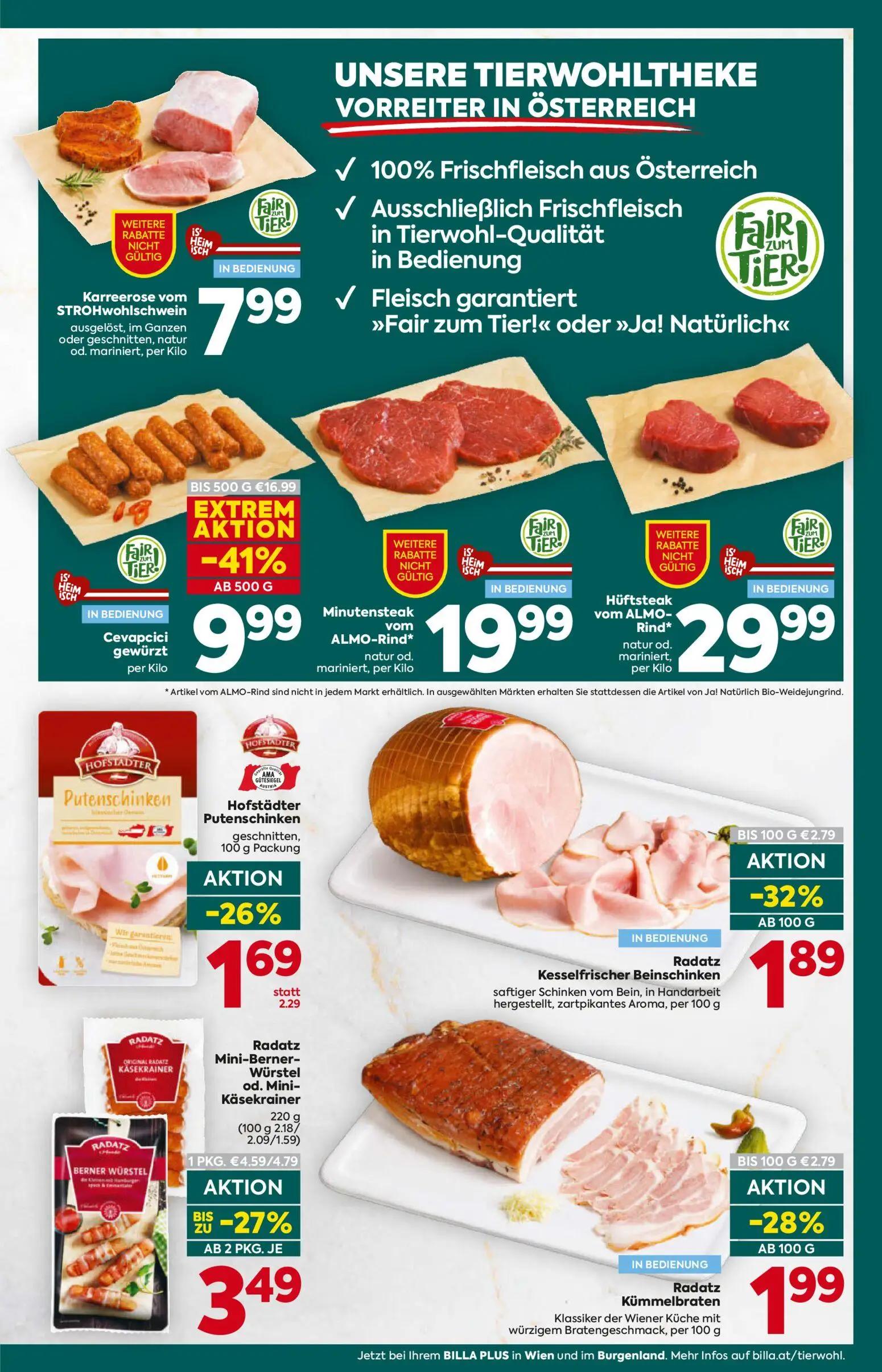 Billa Plus Prospekt, Seite 9 von 16 — Cevapcici gewürzt per Kilo, Radatz Mini-Berner-Würstel od. Mini-Käsekrainer, Radatz Ke…