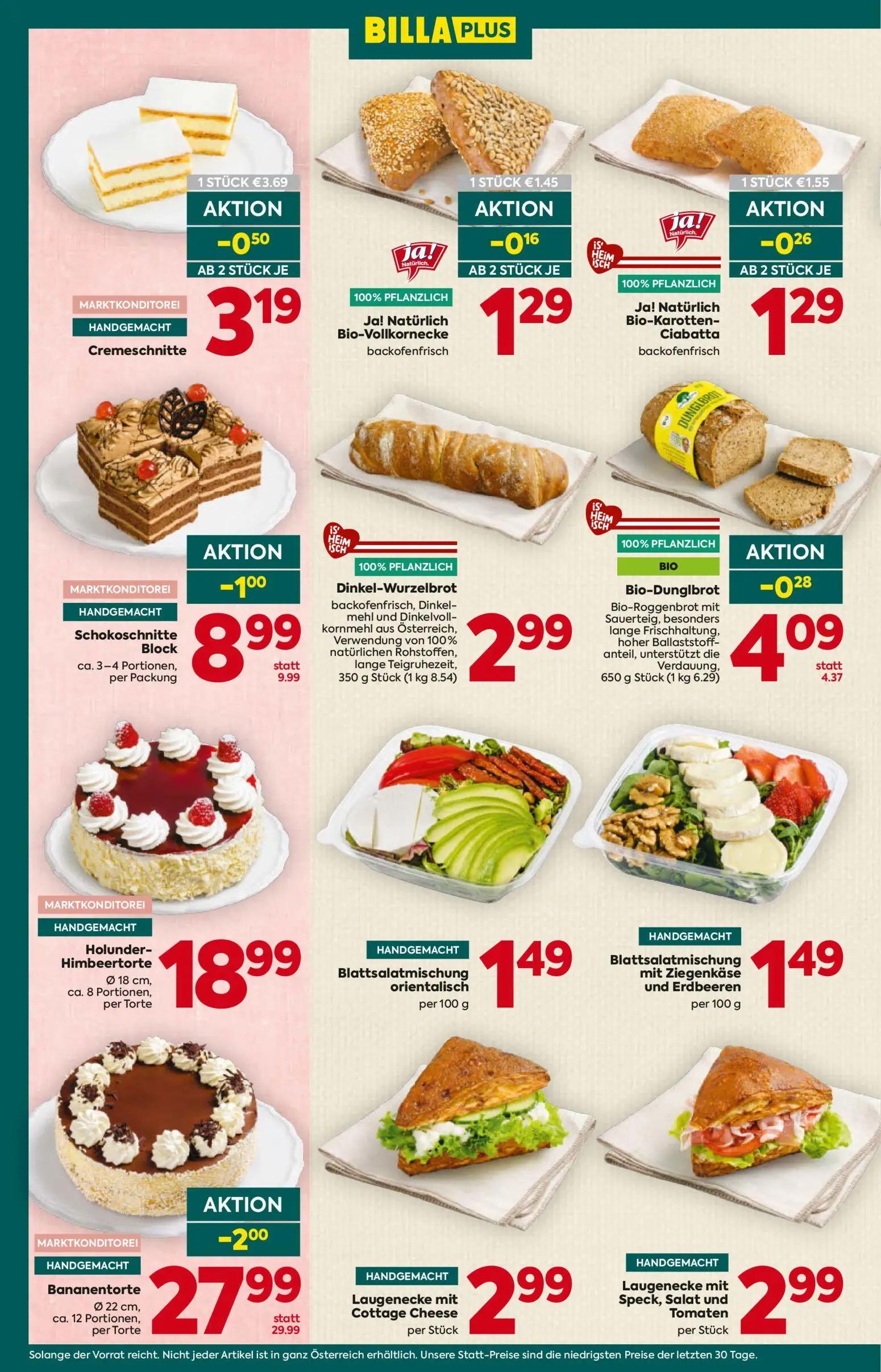Billa Plus Prospekt, Seite 10 von 16 — Bananentorte, Schokoschnitte Block, Cremeschnitte