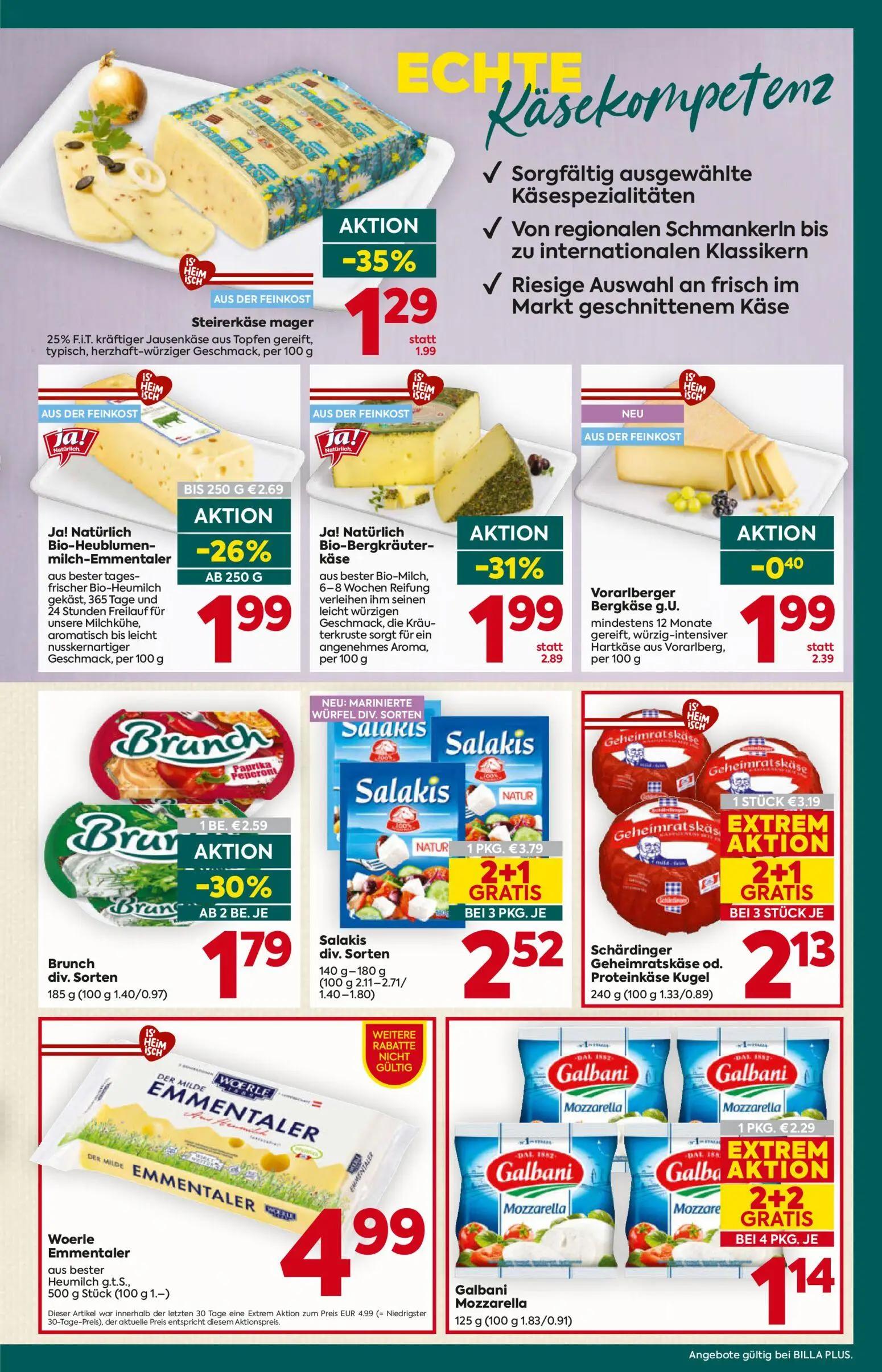 Billa Plus Prospekt, Seite 11 von 16 — Salakis div. Sorten, Galbani Mozzarella, Schärdinger Geheimratskäse od. Proteinkäse K…
