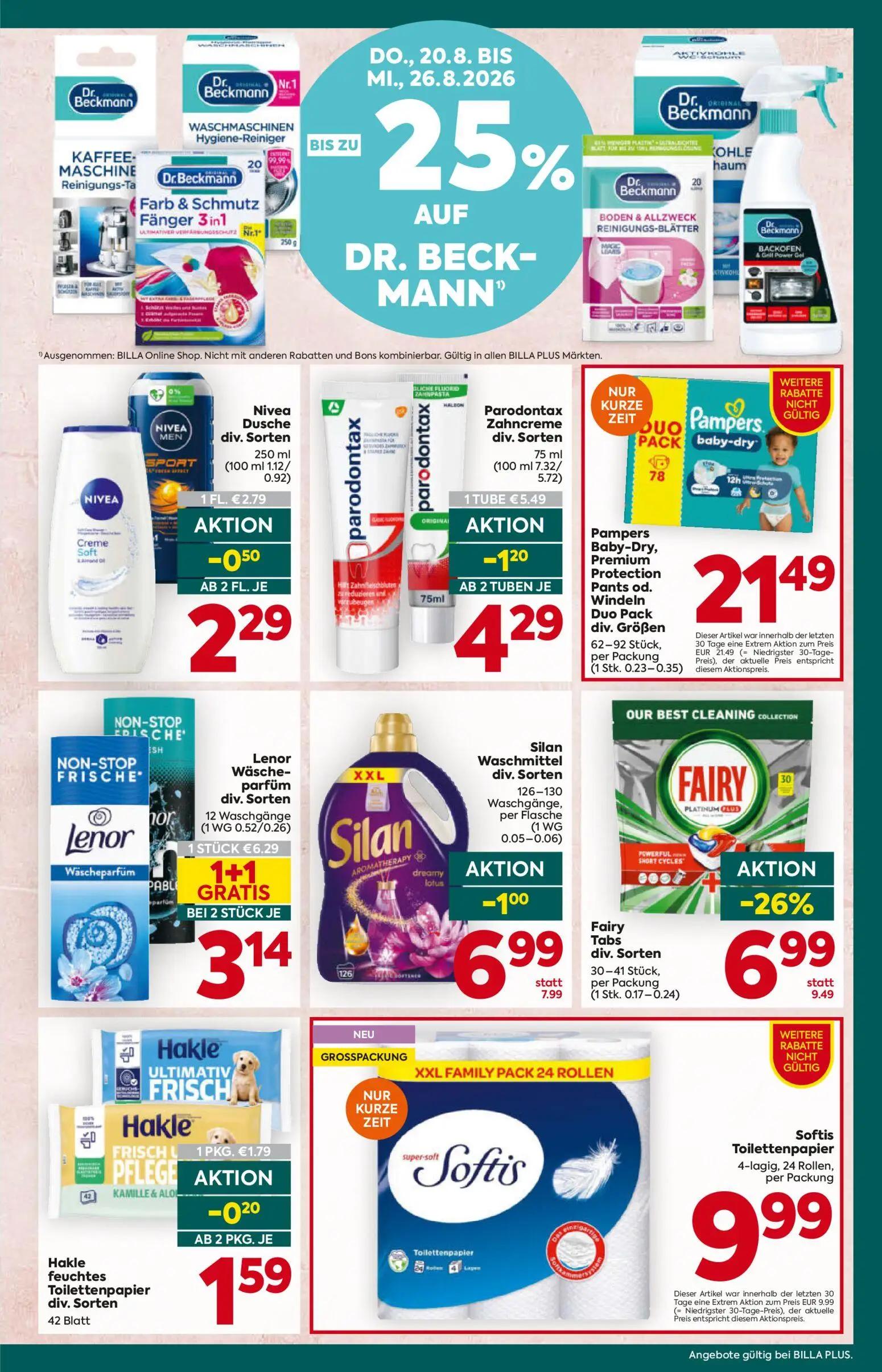 Billa Plus Prospekt, Seite 15 von 16 — Lenor Wäsche-parfüm div. Sorten, Fairy Tabs div. Sorten, Parodontax Zahncreme div. So…
