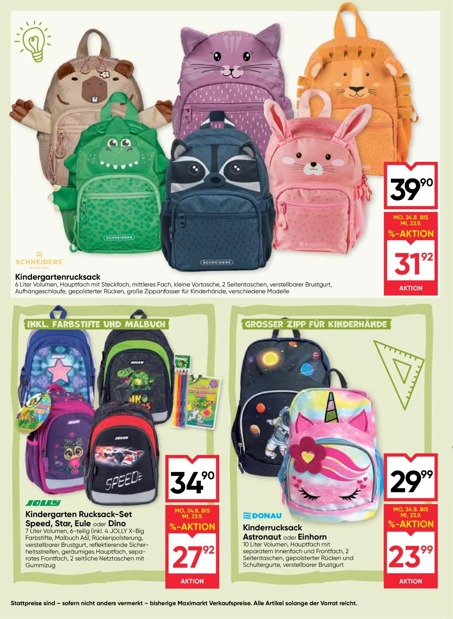 Maximarkt Prospekt, Seite 2 von 20 — Kindergartenrucksack, Kindergarten Rucksack-Set Speed, Star, Eule oder Dino, Kinderruck…
