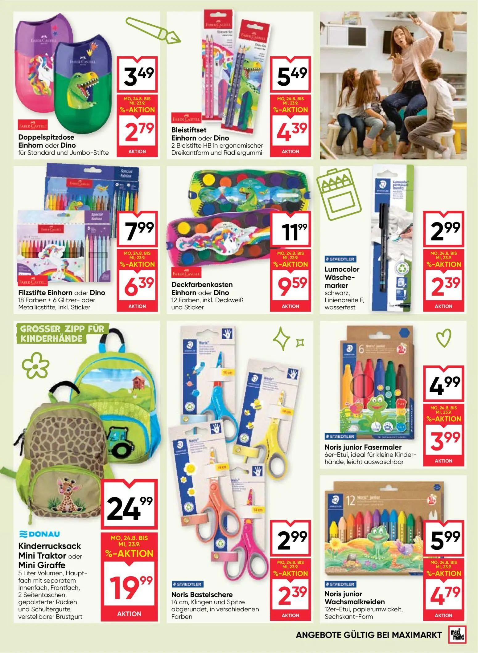 Maximarkt Prospekt, Seite 3 von 20 — Kinderrucksack Mini Traktor oder Mini Giraffe, Deckfarbenkasten Einhorn oder Dino, Filz…