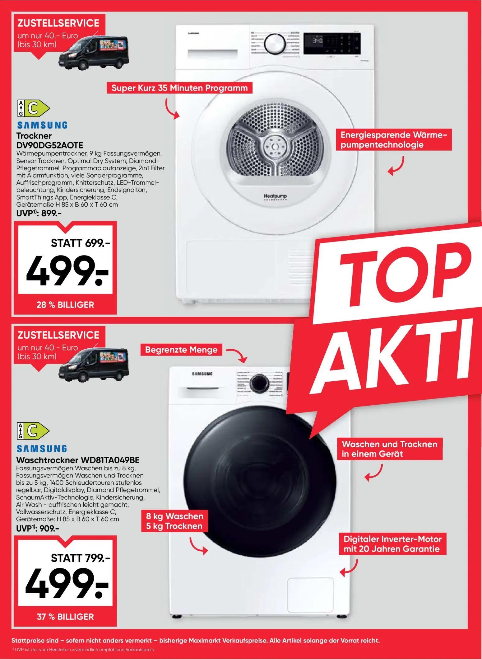 Maximarkt Prospekt, Seite 2 von 8 — Waschtrockner WD81TA049BE, Trockner DV90DG52AOTE