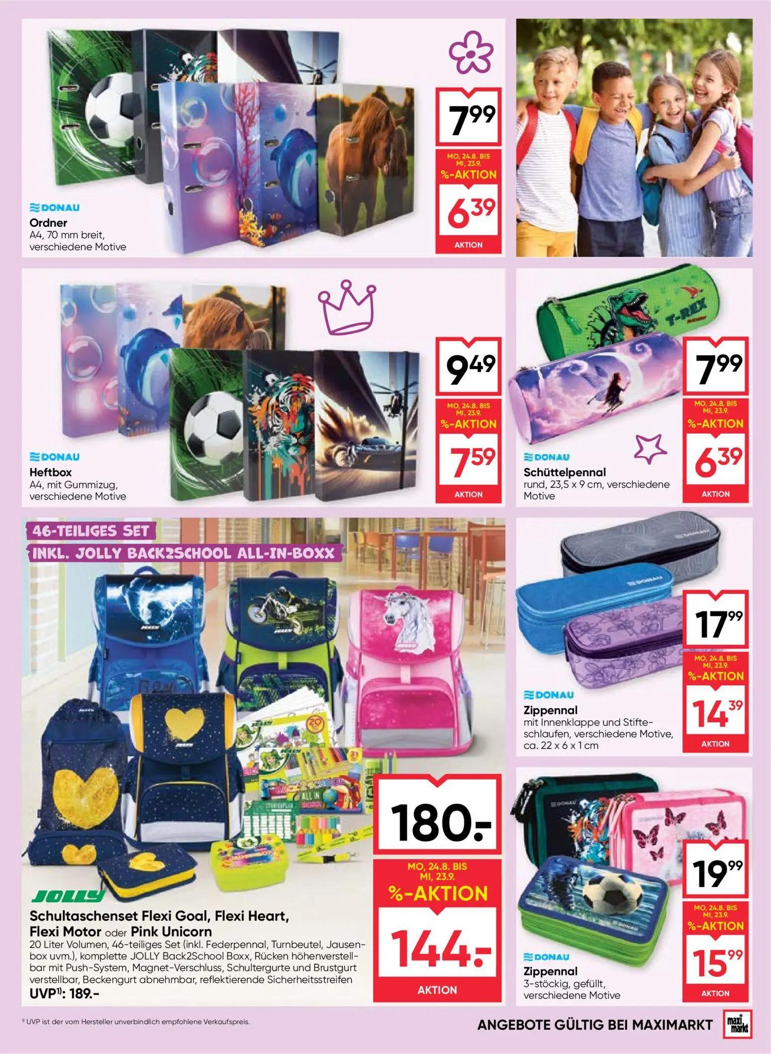Maximarkt Prospekt, Seite 5 von 20 — Schultaschenset Flexi Goal, Flexi Heart, Flexi Motor oder Pink Unicorn, Zippennal, Zipp…