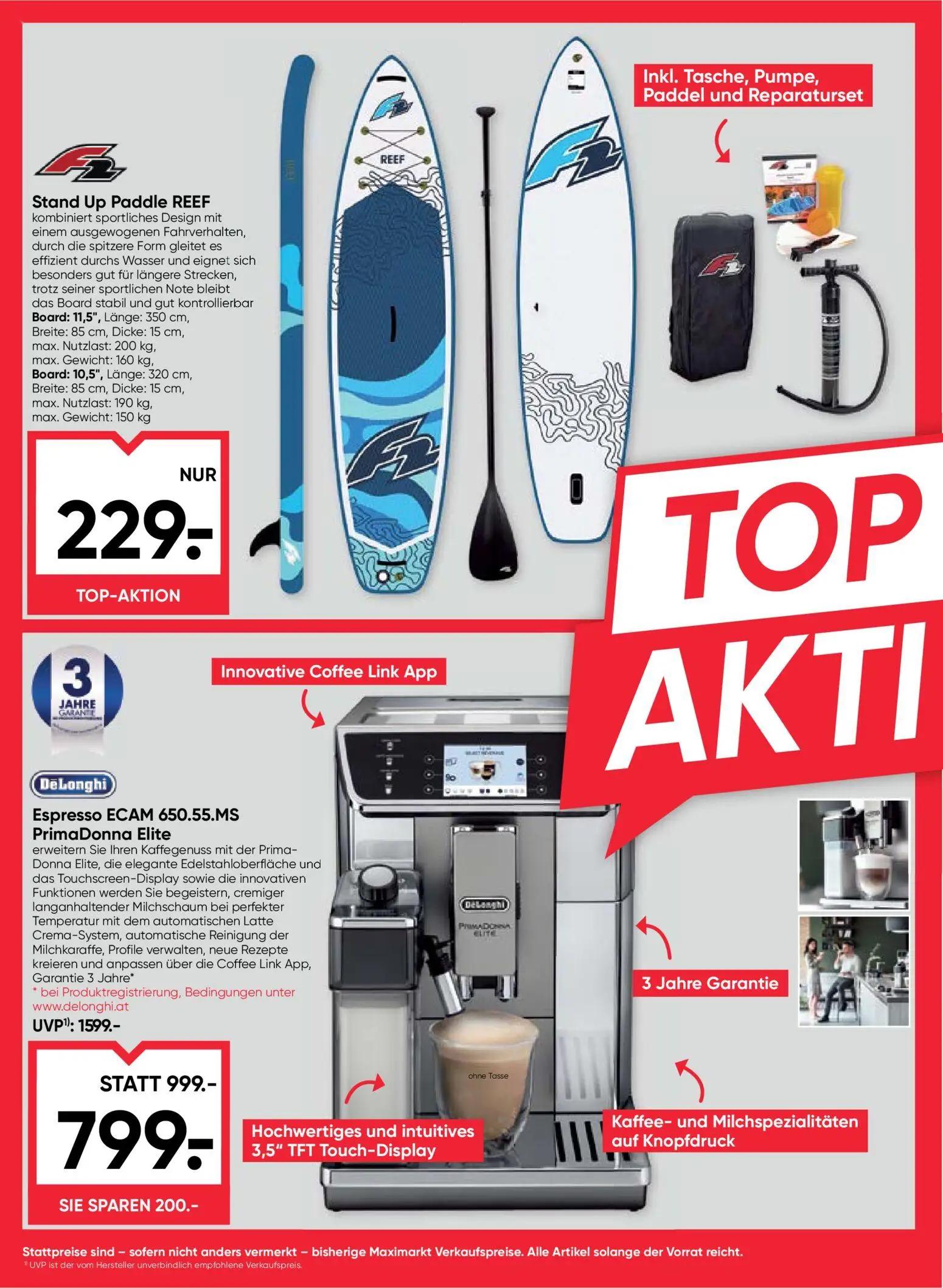 Maximarkt Prospekt, Seite 6 von 8 — Espresso ECAM 650.55.MS PrimaDonna Elite, Stand Up Paddle REEF