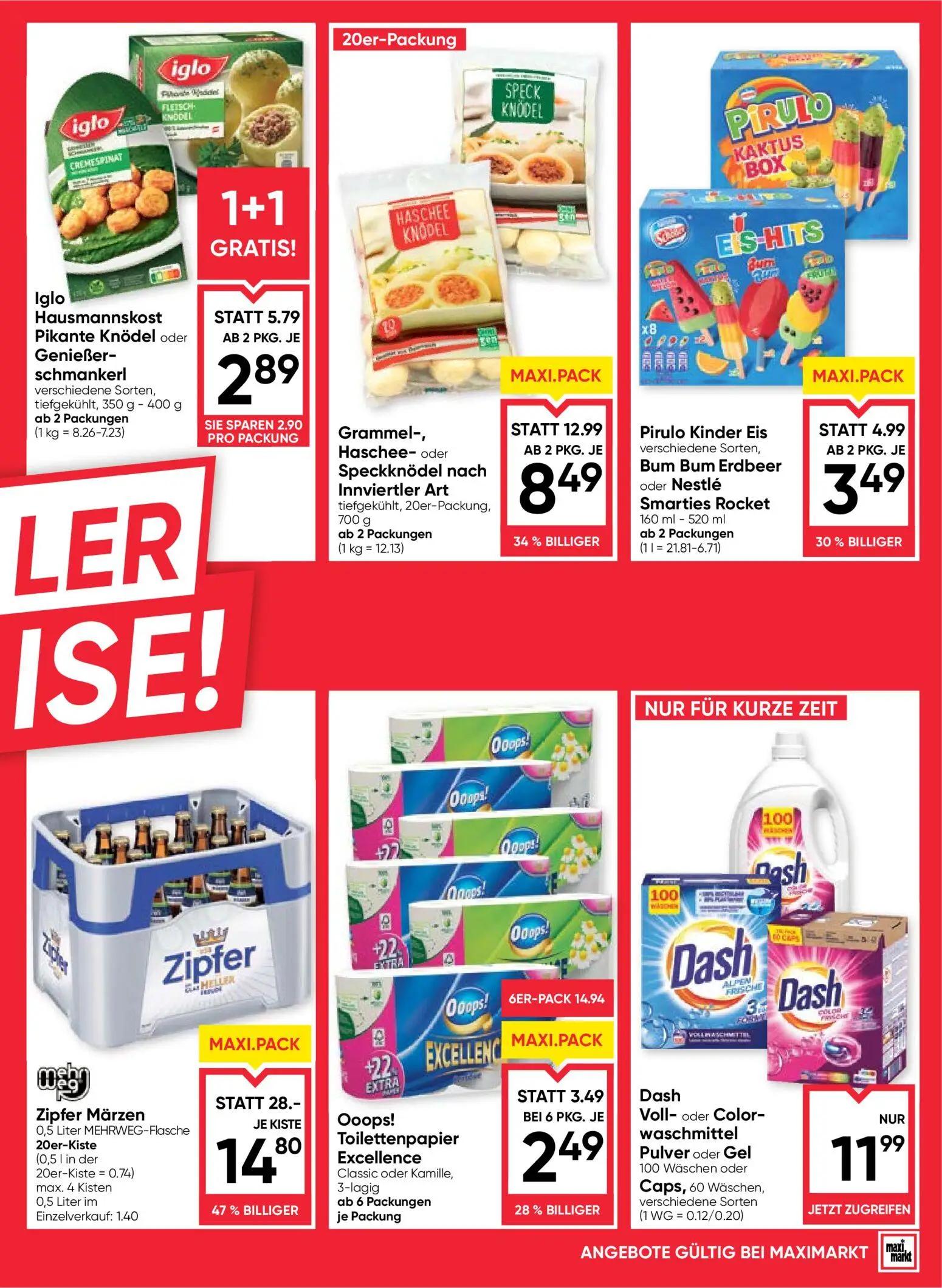 Maximarkt Prospekt, Seite 3 von 24 — Zipfer Märzen 0,5 Liter MEHRWEG-Flasche 20er-Kiste, Grammel-, Haschee- oder Speckknödel…