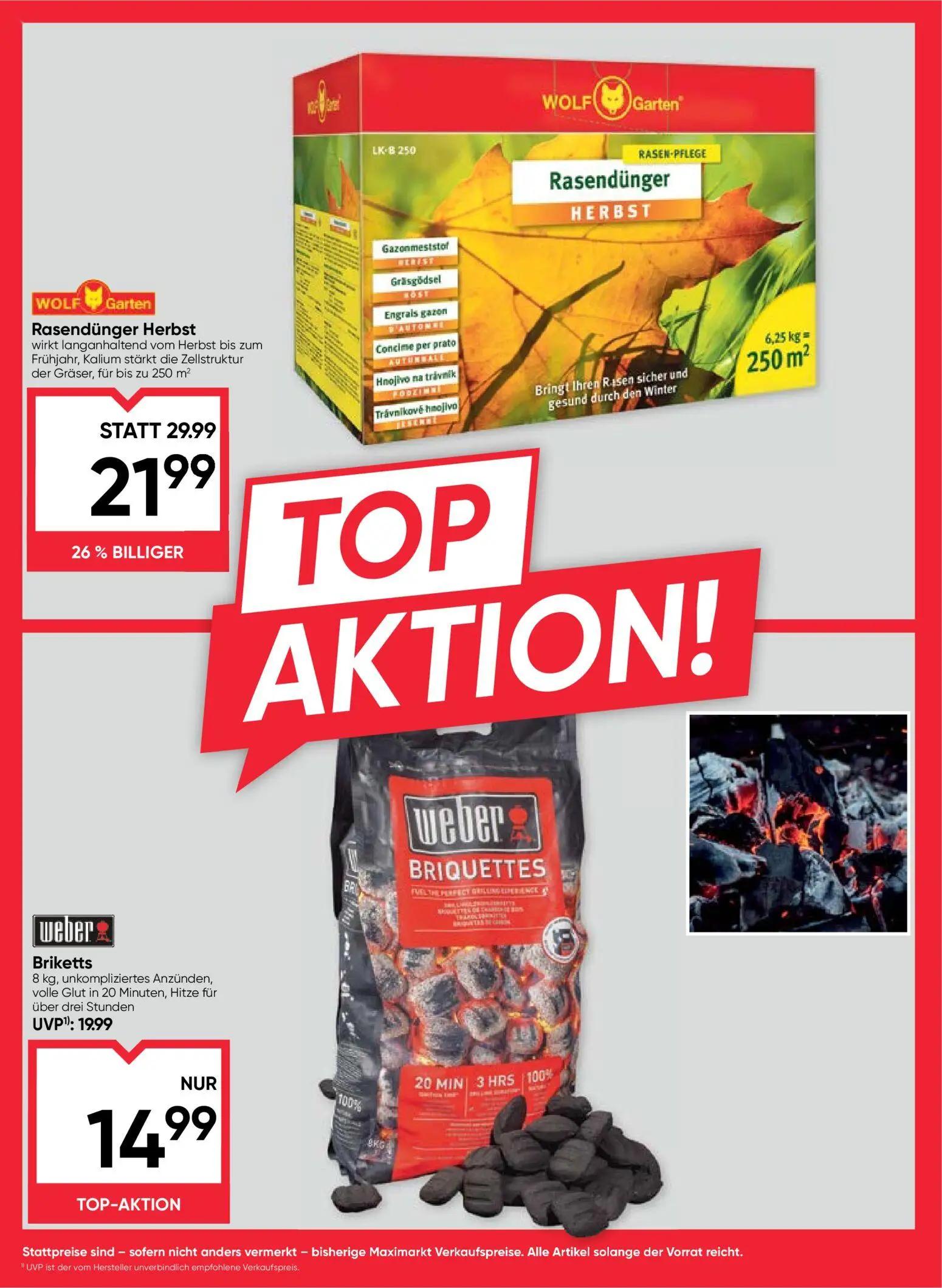 Maximarkt Prospekt, Seite 8 von 8 — Rasendünger Herbst, Briketts
