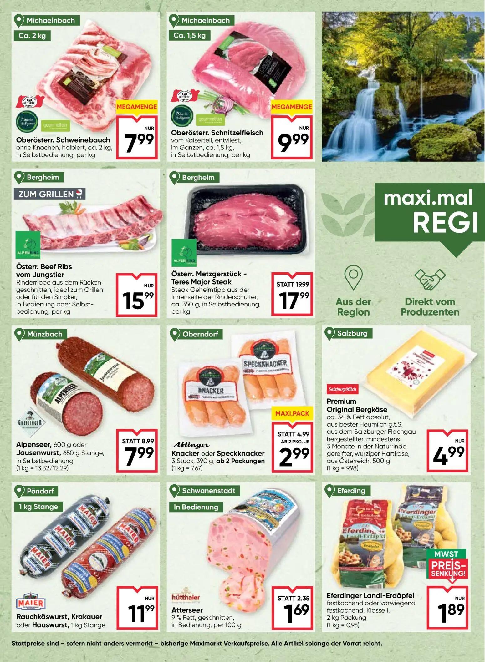 Maximarkt Prospekt, Seite 4 von 24 — Österr. Metzgerstück - Teres Major Steak, Ablinger Knacker oder Speckknacker, Alpenseer