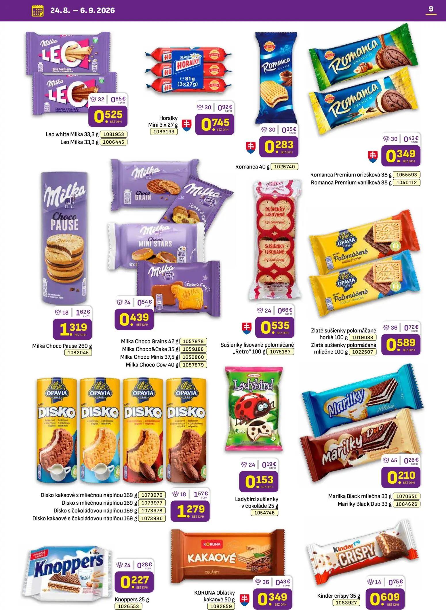 Libex leták, strana 9 z 36 — Milka Choco Pause, Disko kakaové s mliečnou náplňou, Disko s mliečnou náplňou