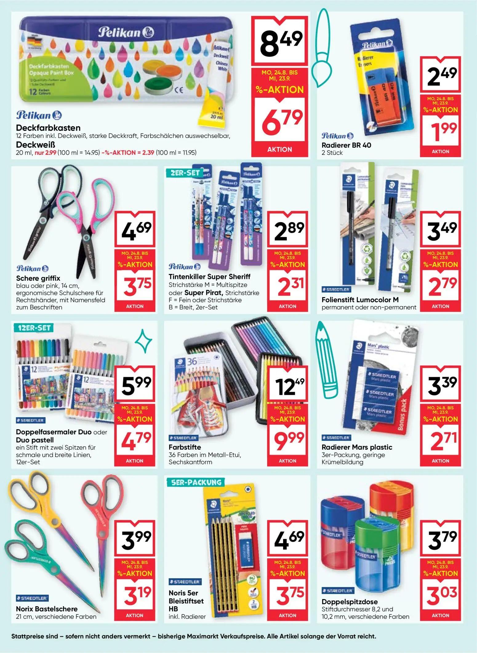 Maximarkt Prospekt, Seite 14 von 20 — STAEDTLER Farbstifte, Pelikan Deckfarbkasten, STAEDTLER Doppelfasermaler Duo oder Duo …