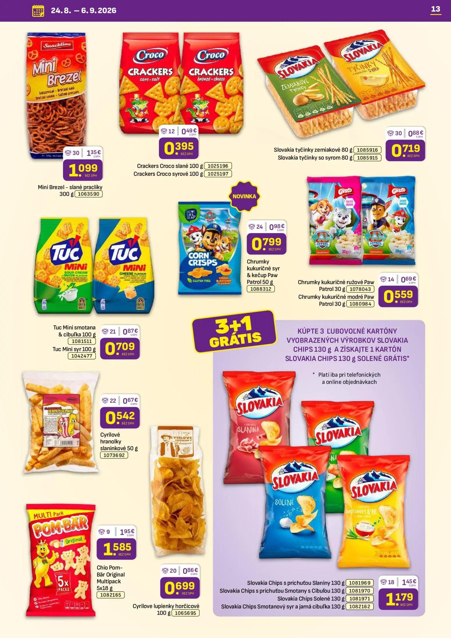 Libex leták, strana 13 z 36 — Chio Pom-Bär Original Multipack, Slovakia Chips s príchuťou Slaniny, Slovakia Chips s príchuťo…