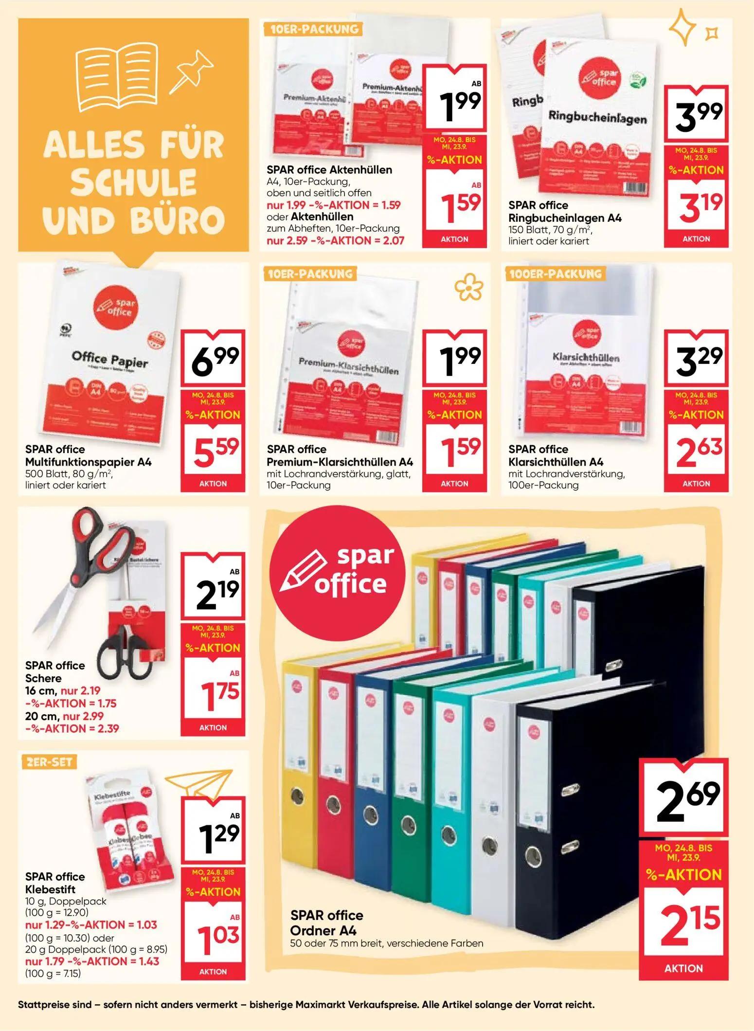 Maximarkt Prospekt, Seite 16 von 20 — SPAR office Multifunktionspapier A4, SPAR office Ringbucheinlagen A4, SPAR office Klar…