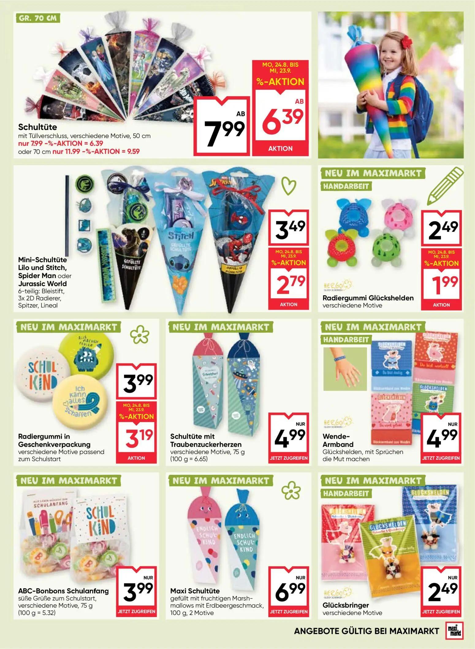 Maximarkt Prospekt, Seite 19 von 20 — Schultüte mit Tüllverschluss, verschiedene Motive, 70 cm, Schultüte mit Tüllverschluss…