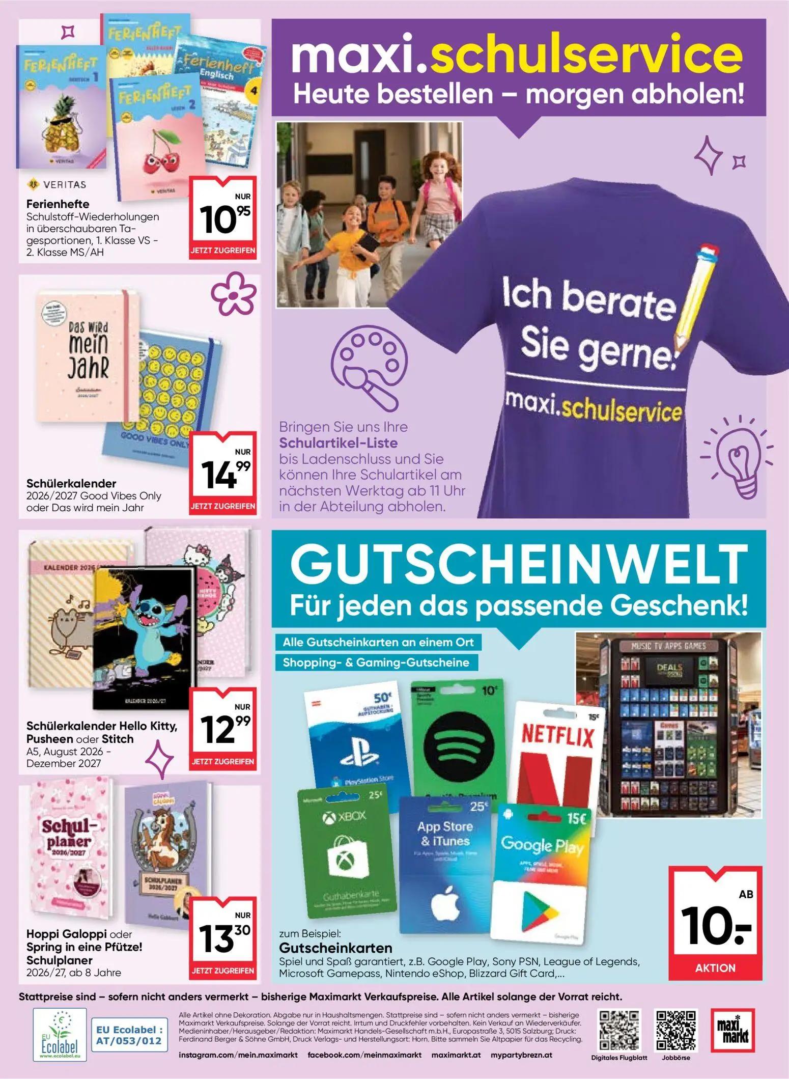 Maximarkt Prospekt, Seite 20 von 20 — Ferienhefte Schulstoff-Wiederholungen in überschaubaren Tagesportionen, 1. Klasse VS -…