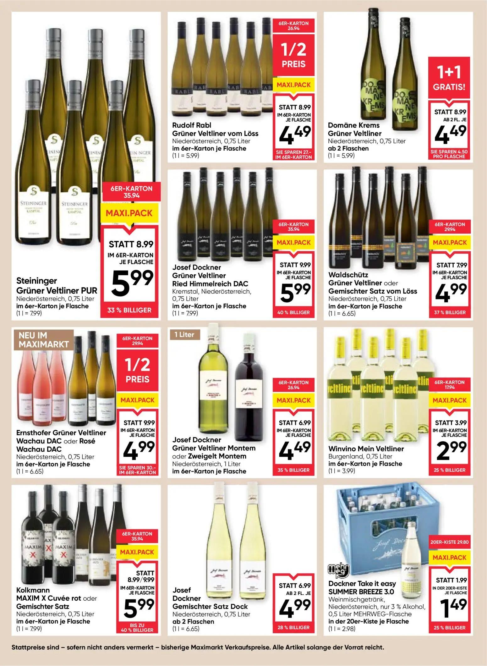 Maximarkt Prospekt, Seite 14 von 24 — Ernsthofer Grüner Veltliner Wachau DAC oder Rosé Wachau DAC, Rudolf Rabl Grüner Veltli…