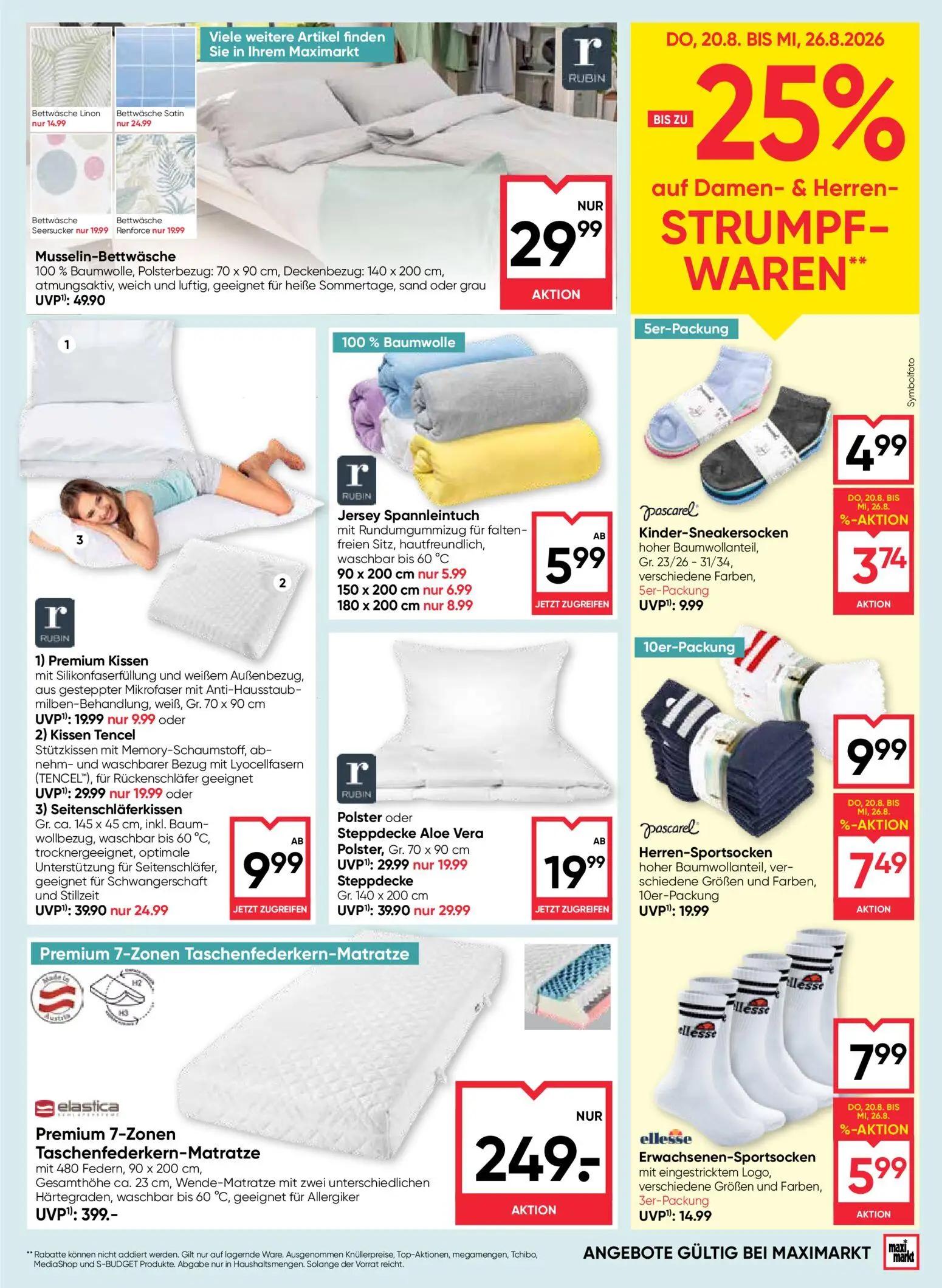 Maximarkt Prospekt, Seite 17 von 24 — Premium 7-Zonen Taschenfederkern-Matratze, Musselin-Bettwäsche, Seitenschläferkissen