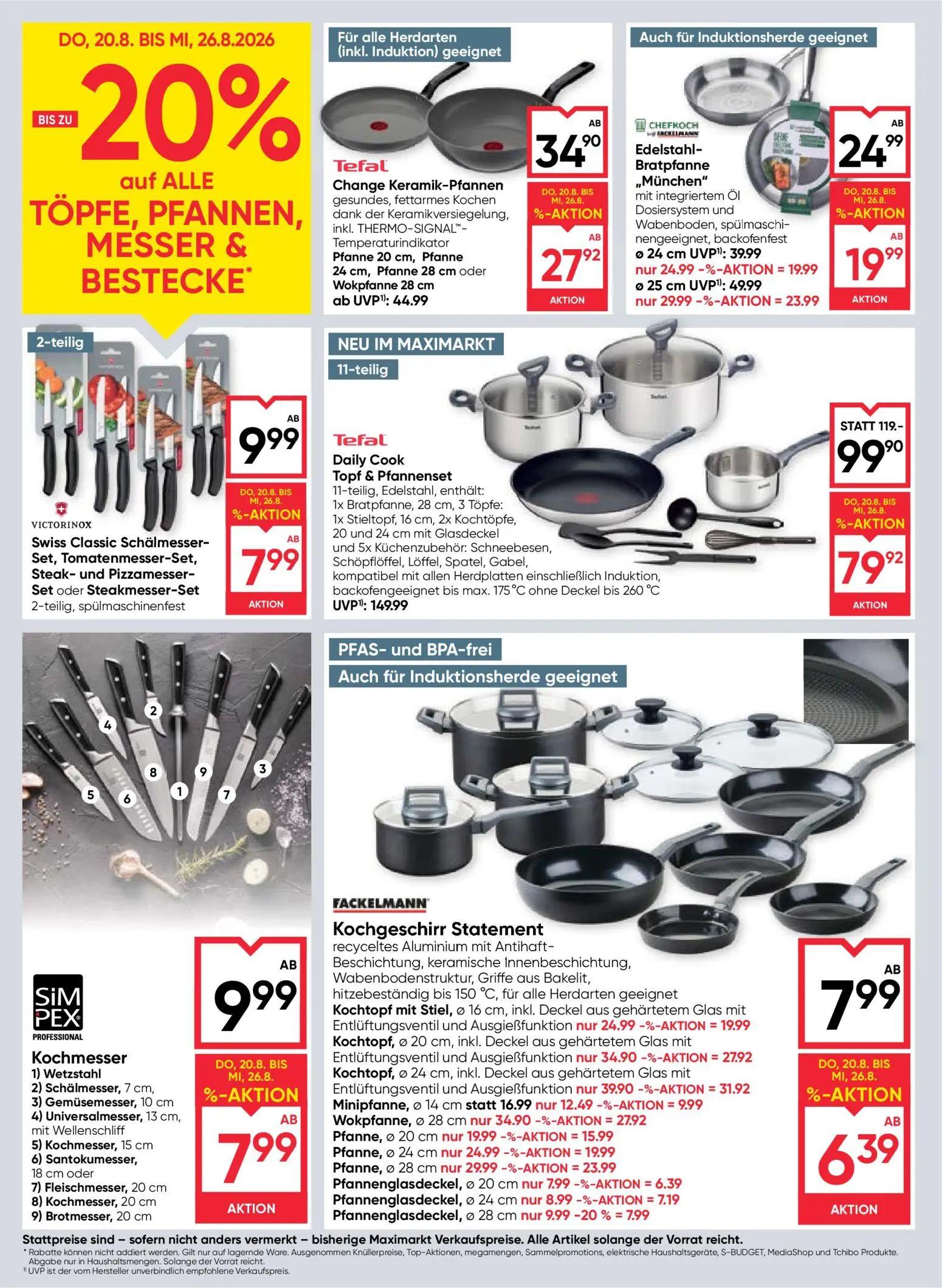 Maximarkt Prospekt, Seite 18 von 24 — Tefal Daily Cook Topf & Pfannenset, Edelstahl-Bratpfanne „München" Ø 25 cm, Edelstahl-…