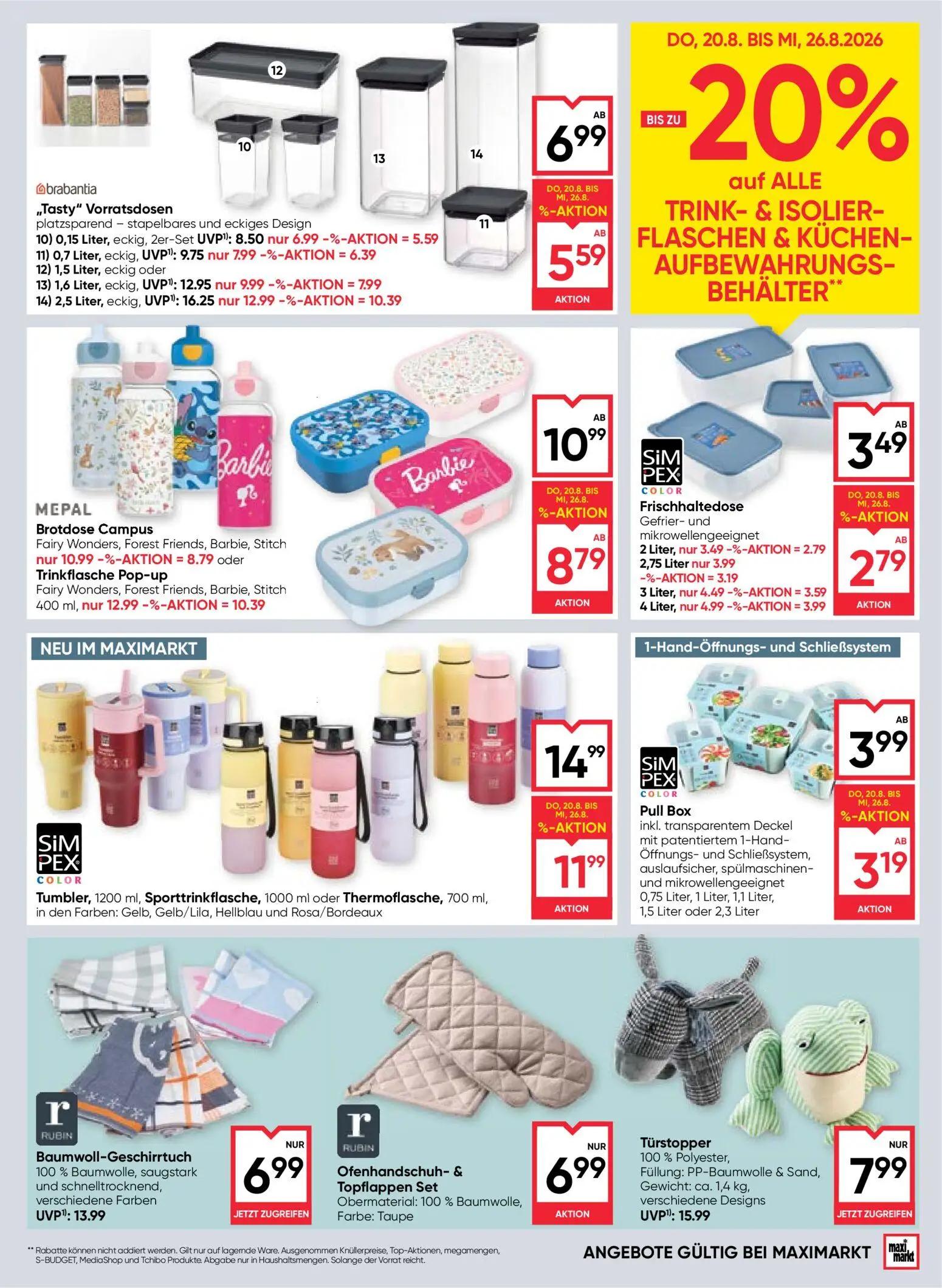Maximarkt Prospekt, Seite 19 von 24 — Türstopper, RUBIN Baumwoll-Geschirrtuch, brabantia „Tasty" Vorratsdosen 2,5 Liter, eck…