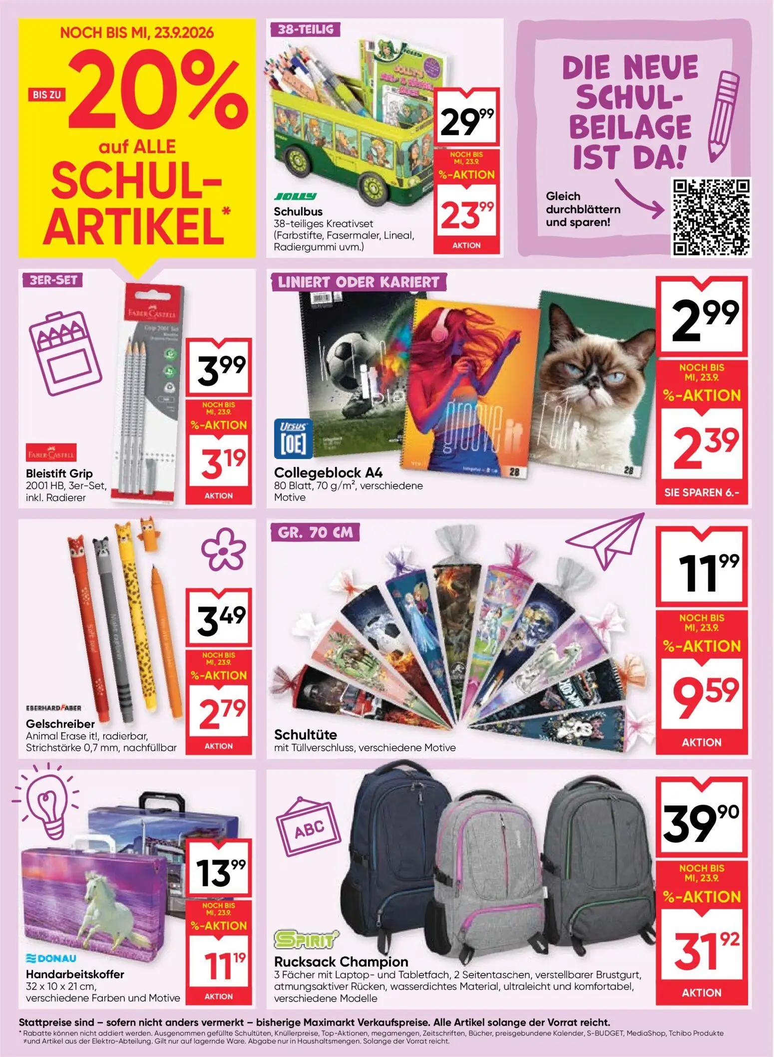 Maximarkt Prospekt, Seite 22 von 24 — Rucksack Champion, Schulbus, Handarbeitskoffer