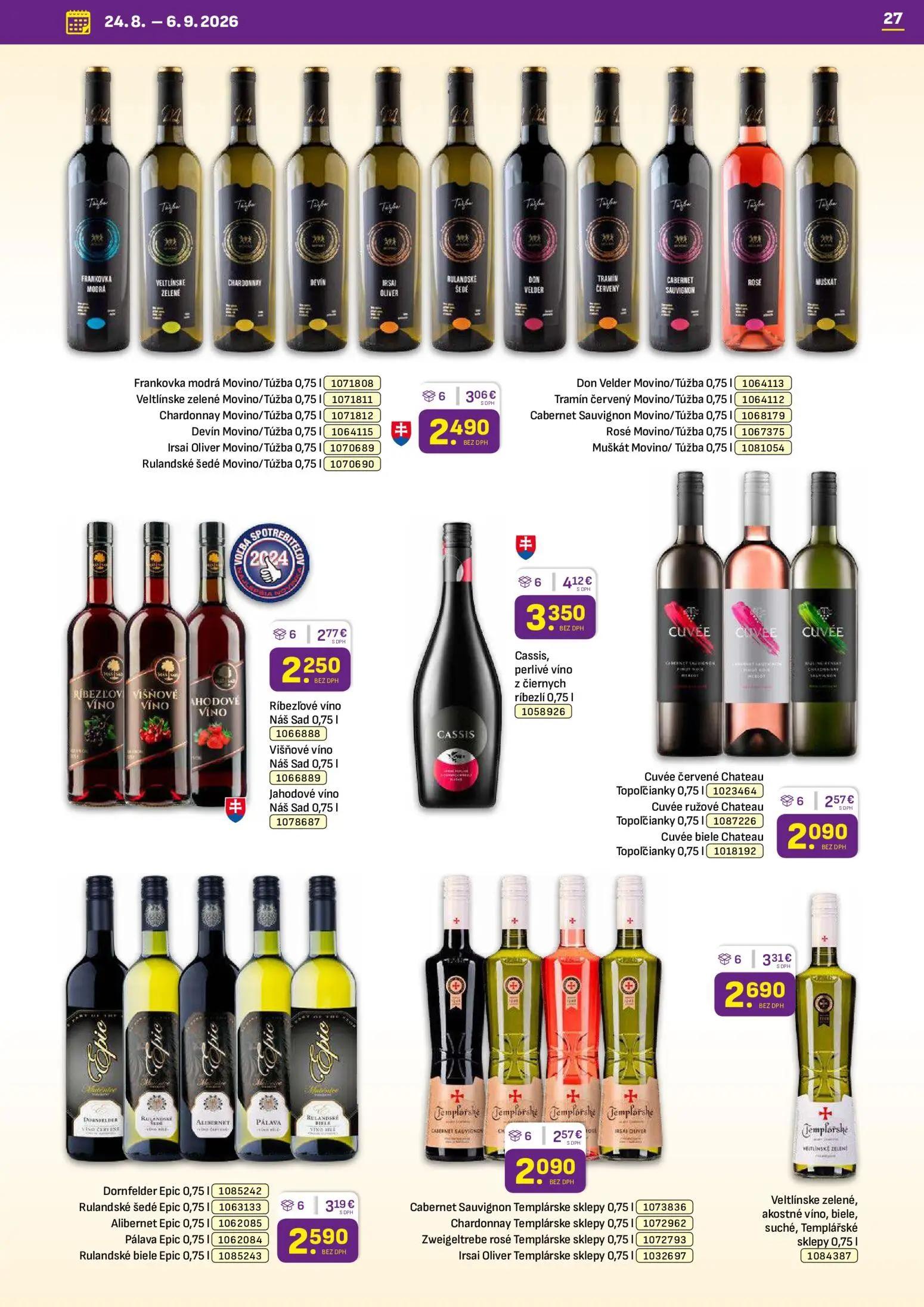 Libex leták, strana 27 z 36 — Cassis, perlivé víno z čiernych ríbezlí, Frankovka modrá Movino/Túžba, Veltlínske zelené Movin…