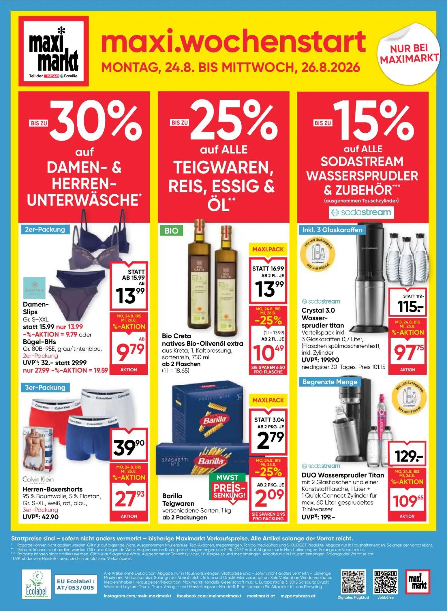 Maximarkt Prospekt, Seite 24 von 24 — sodastream Crystal 3.0 Wassersprudler titan Vorteilspack inkl. 3 Glaskaraffen, inkl. Z…