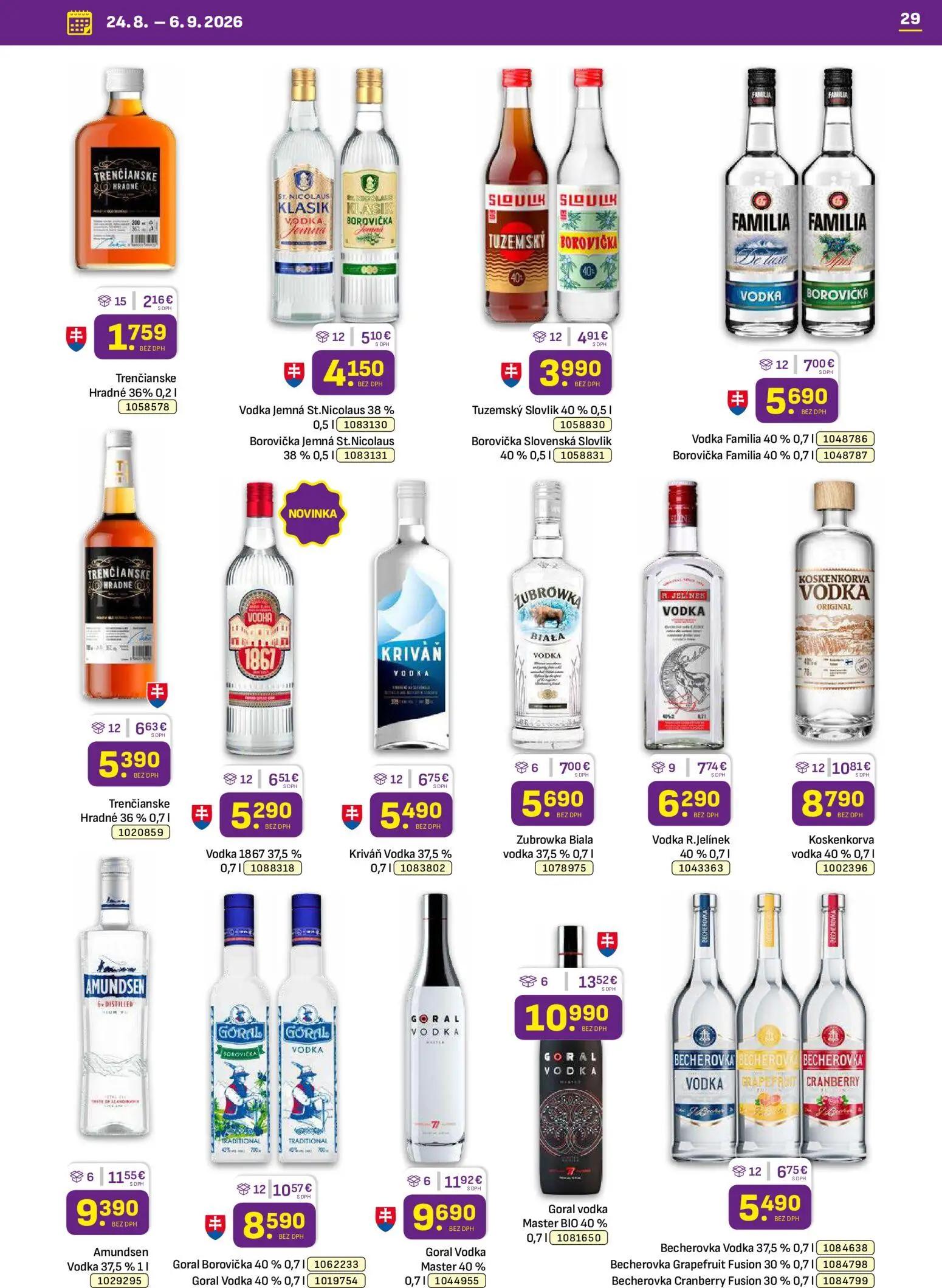 Libex leták, strana 29 z 36 — Trenčianske Hradné, Vodka Jemná St.Nicolaus, Borovička Jemná St.Nicolaus
