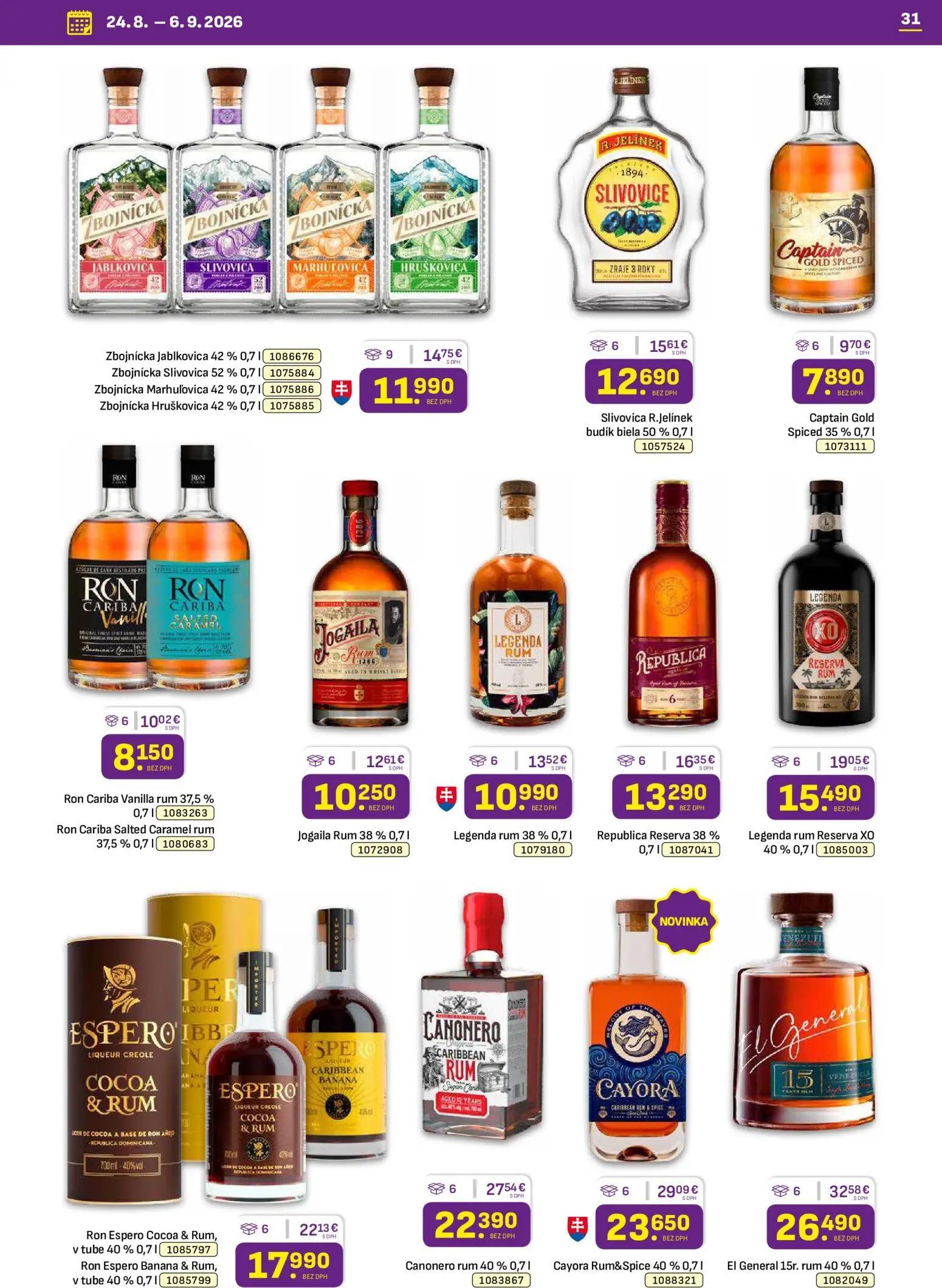 Libex leták, strana 31 z 36 — El General 15r. rum 40% 0,7 l, Cayora Rum&Spice 40% 0,7 l, Canonero rum 40% 0,7 l