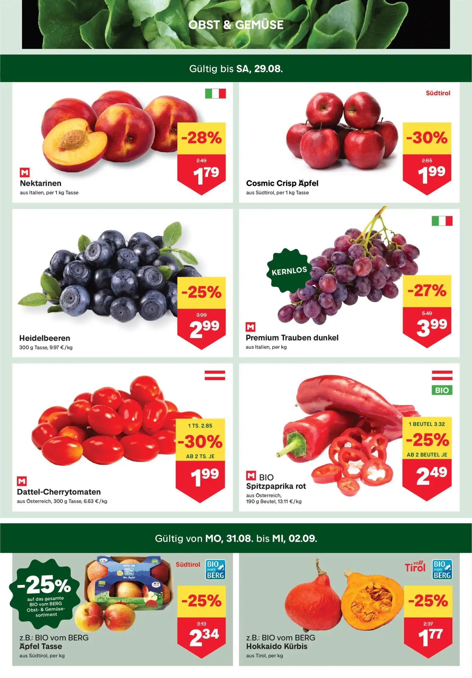 MPREIS Prospekt, Seite 2 von 17 — Premium Trauben dunkel, Heidelbeeren, Cosmic Crisp Apfel