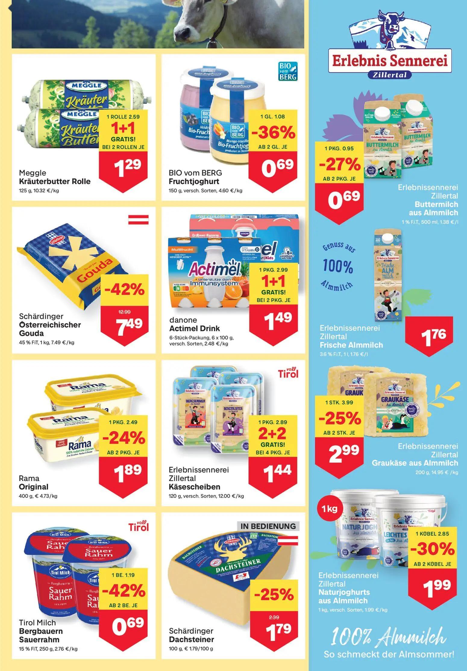 MPREIS Prospekt, Seite 5 von 17 — Schärdinger Österreichischer Gouda, danone Actimel Drink, Erlebnissennerei Zillertal Käses…