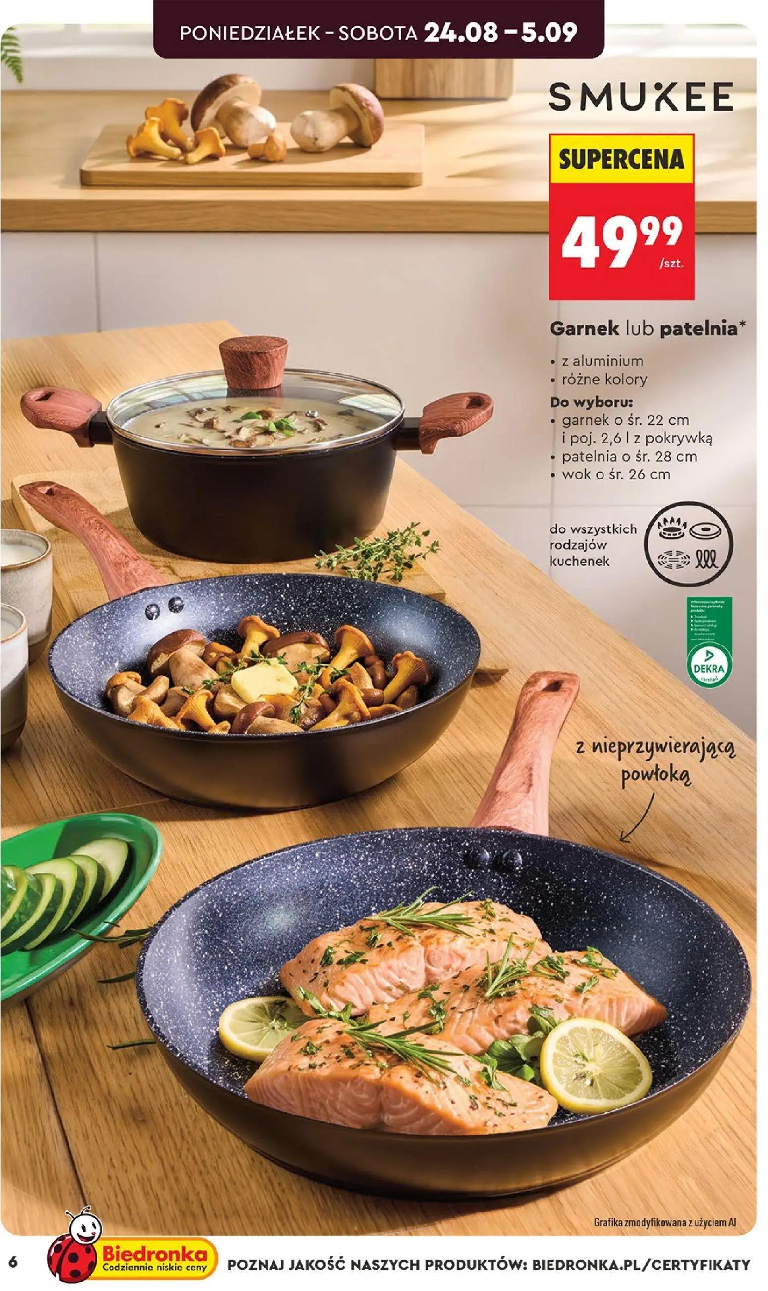 Biedronka gazetka, strona 6 z 44 — Garnek lub patelnia* z aluminium różne kolory Do wyboru: garnek o śr. 22 cm i poj. 2,6 l …