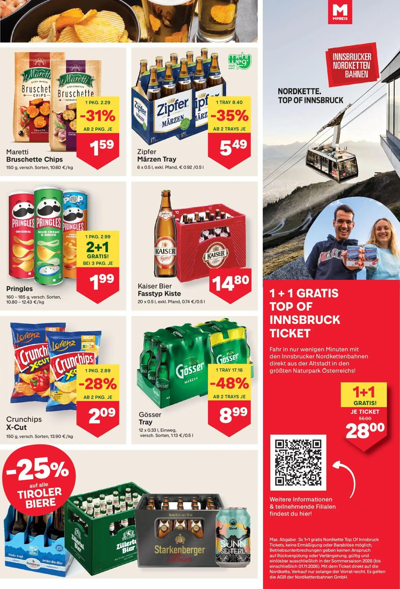 MPREIS Prospekt, Seite 9 von 17 — 1+1 GRATIS TOP OF INNSBRUCK TICKET, Gösser Tray, Zipfer Märzen Tray