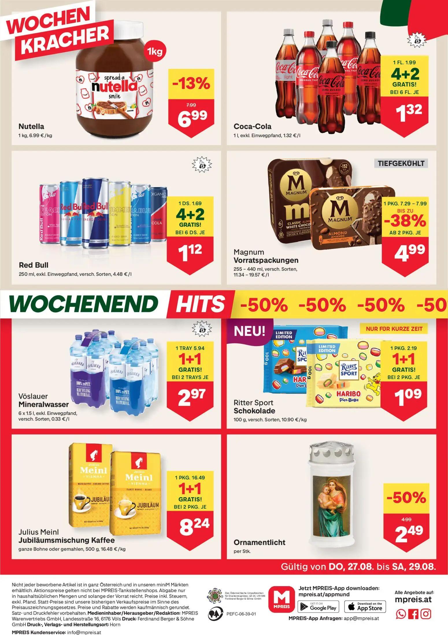 MPREIS Prospekt, Seite 12 von 17 — Julius Meinl Jubiläumsmischung Kaffee, Magnum Vorratspackungen, Vöslauer Mineralwasser