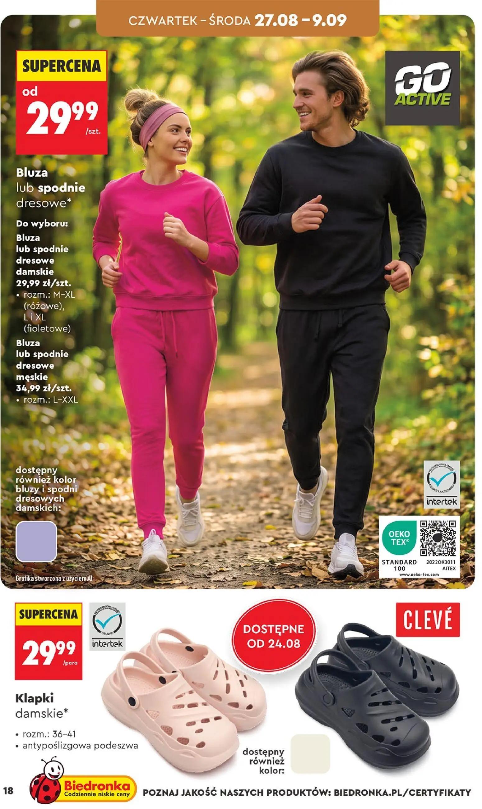 Biedronka gazetka, strona 18 z 44 — Bluza lub spodnie dresowe damskie, Bluza lub spodnie dresowe męskie, Klapki damskie