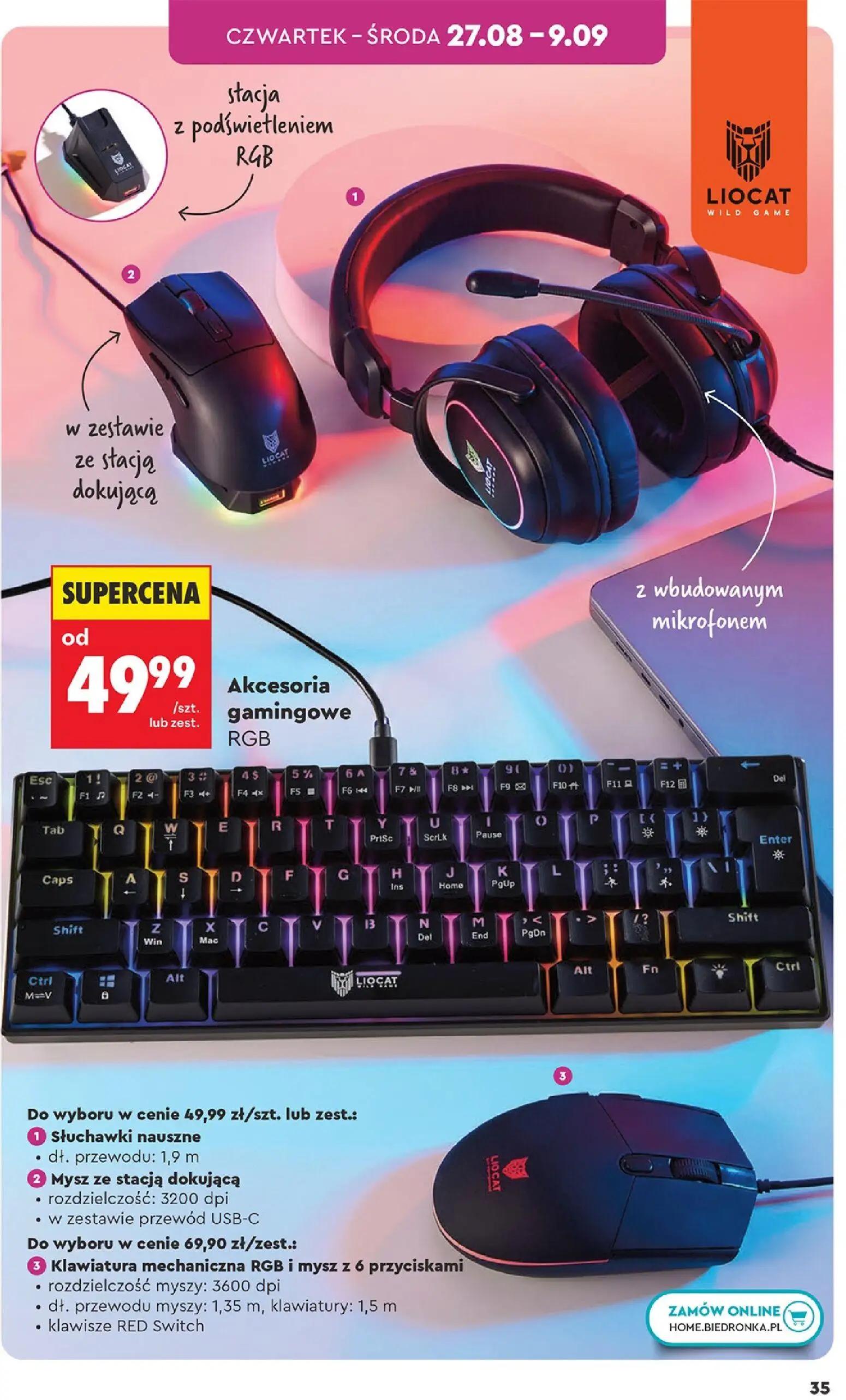 Biedronka gazetka, strona 35 z 44 — Słuchawki nauszne, Mysz ze stacją dokującą, Klawiatura mechaniczna RGB i mysz z 6 przyci…