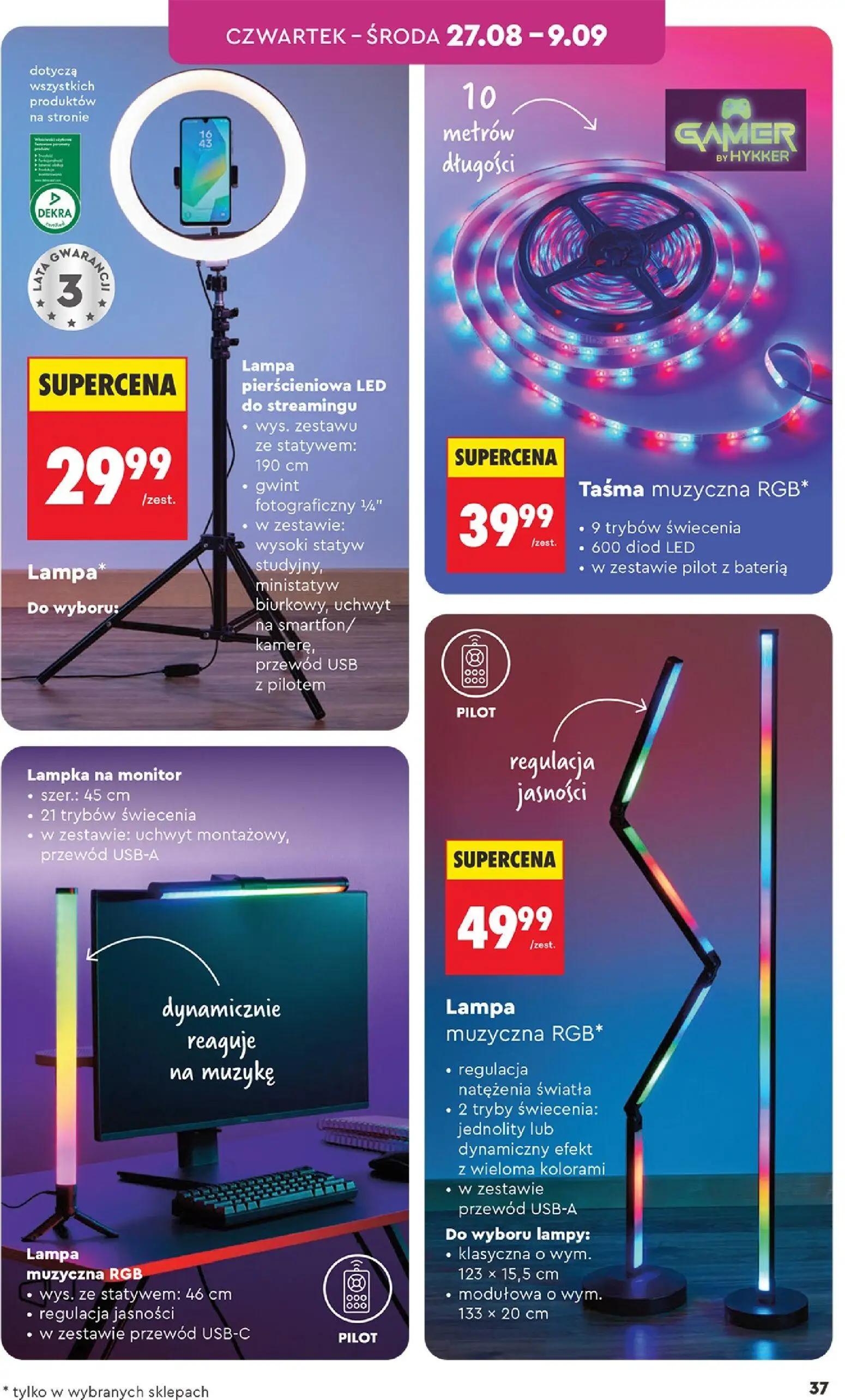 Biedronka gazetka, strona 37 z 44 — Lampa pierścieniowa LED do streamingu, Taśma muzyczna RGB, Lampa muzyczna RGB