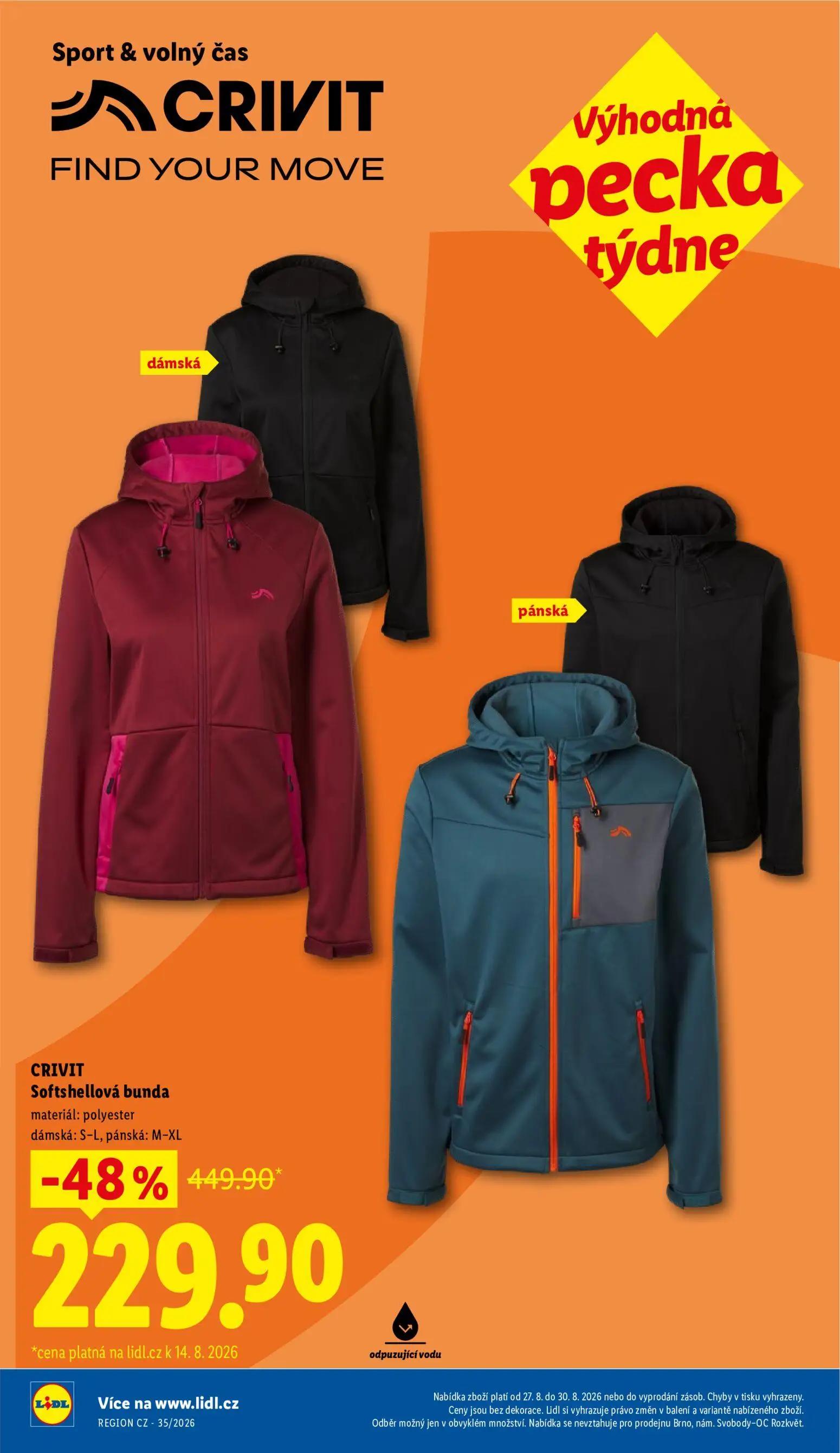 Lidl leták, strana 10 z 55 — CRIVIT Softshellová bunda materiál: polyester dámská: S–L, pánská: M-XL