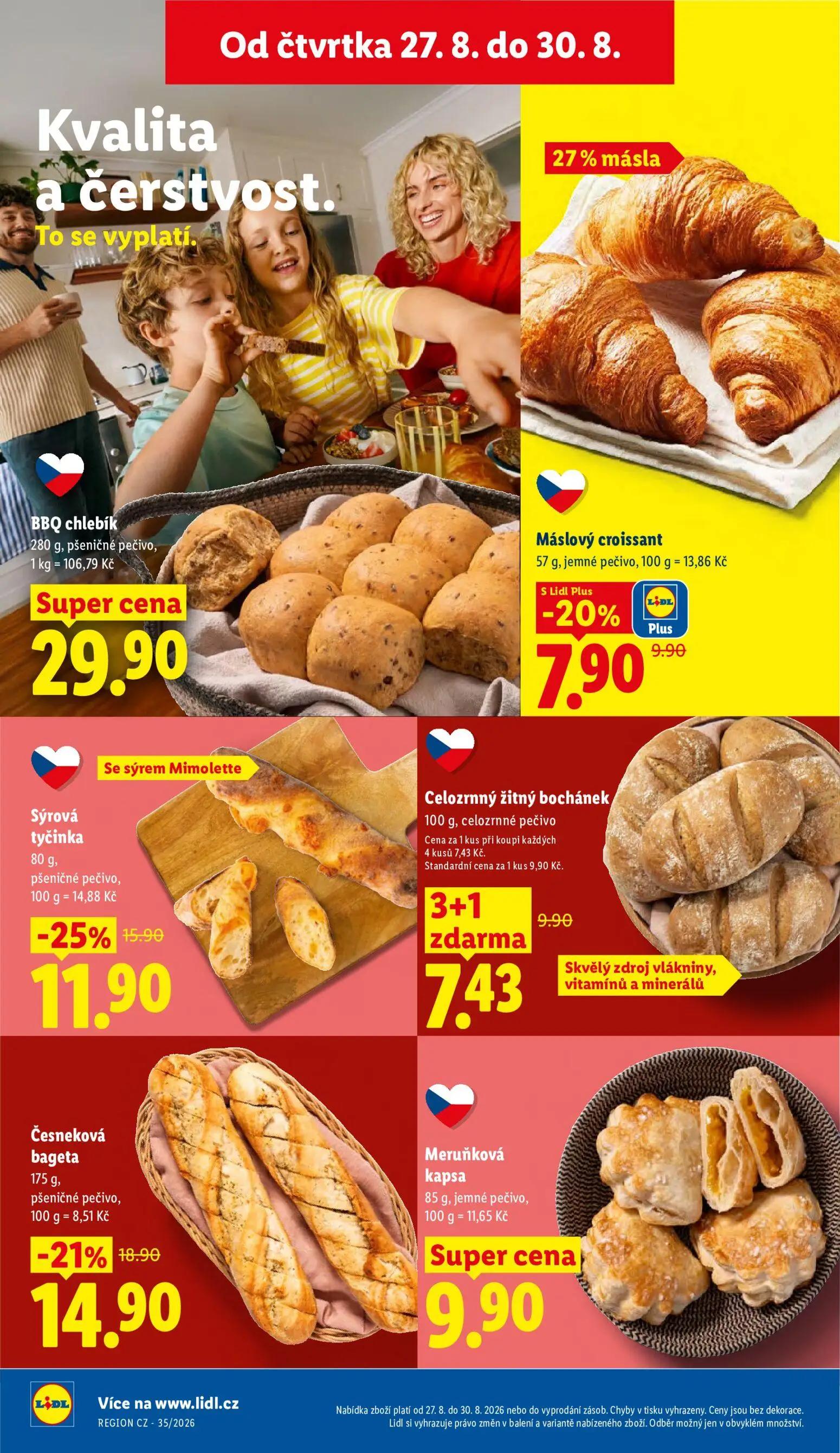 Lidl leták, strana 18 z 55 — Sýrová tyčinka, Česneková bageta, Celozrnný žitný bochánek