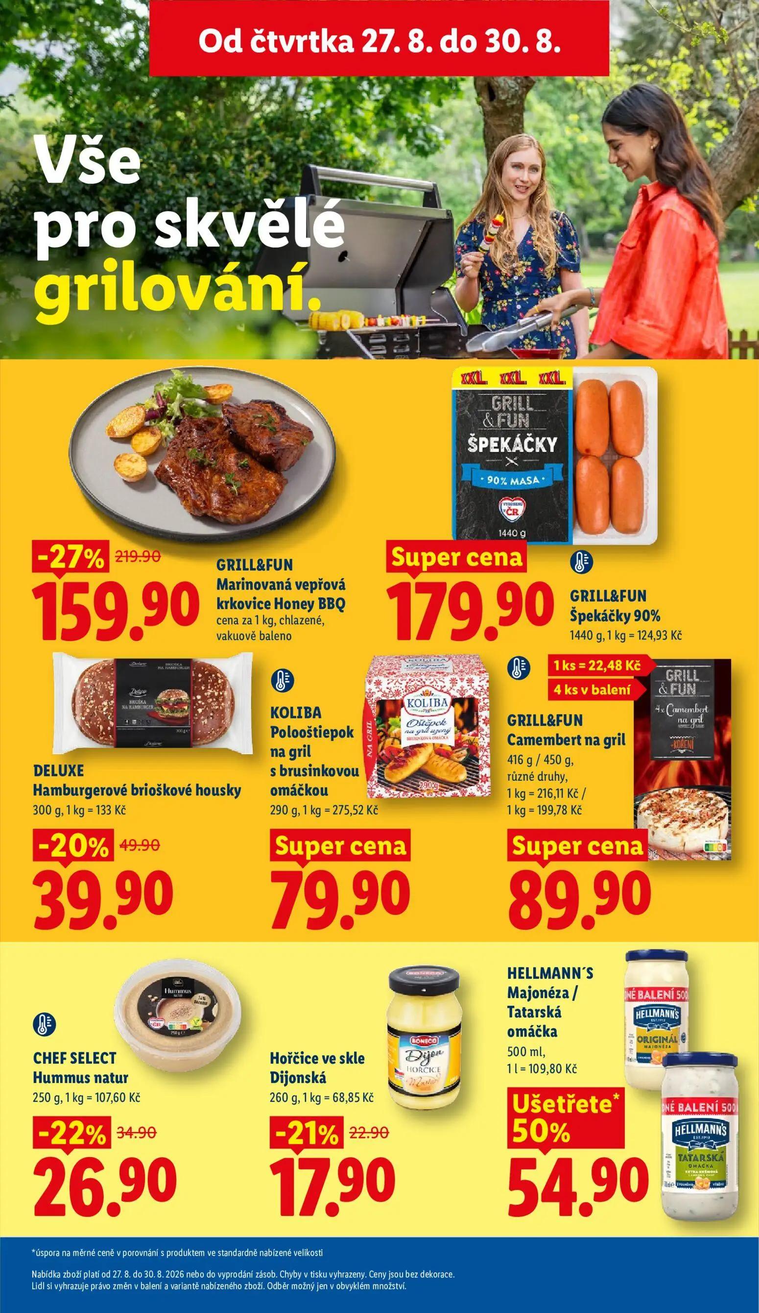 Lidl leták, strana 21 z 55 — Marinovaná vepřová krkovice Honey BBQ, Majonéza / Tatarská omáčka, Hamburgerové brioškové housky
