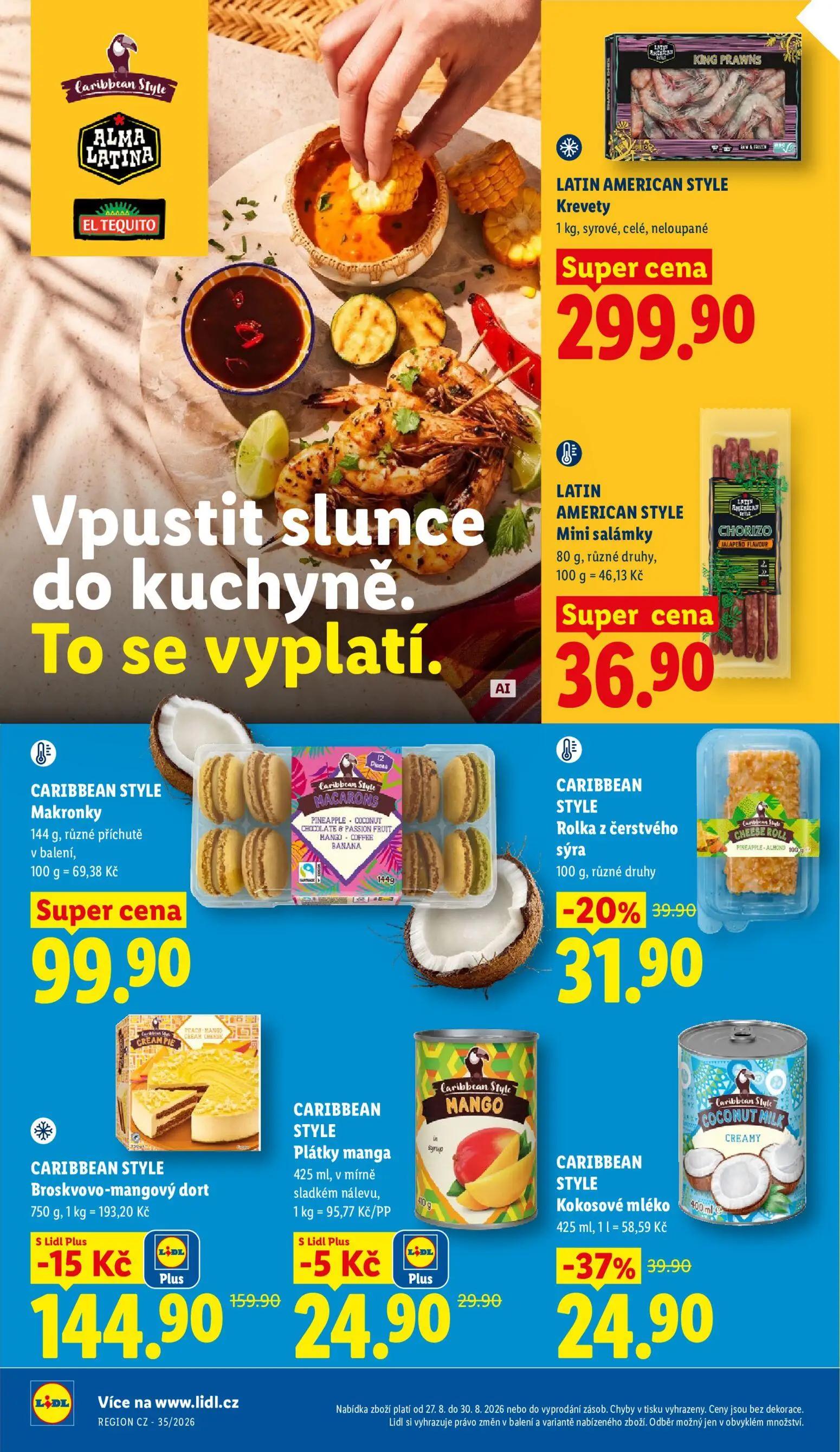Lidl leták, strana 22 z 55 — CARIBBEAN STYLE Broskvovo-mangový dort, CARIBBEAN STYLE Kokosové mléko, CARIBBEAN STYLE Rolka z…