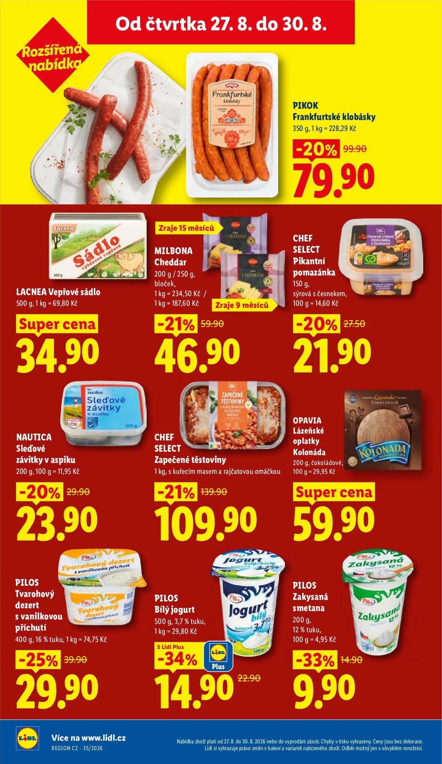 Lidl leták, strana 26 z 55 — PILOS Tvarohový dezert s vanilkovou příchutí, PILOS Bílý jogurt, PILOS Zakysaná smetana
