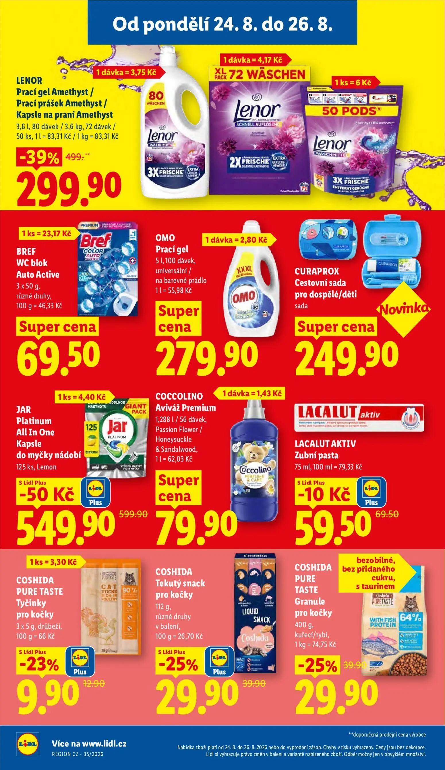 Lidl leták, strana 28 z 52 — LENOR Prací gel Amethyst / Prací prášek Amethyst / Kapsle na praní Amethyst, JAR Platinum All I…